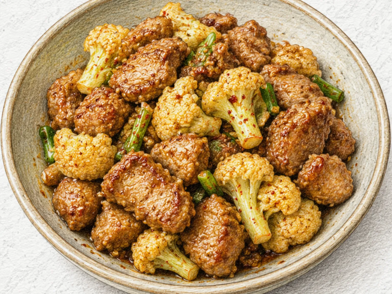 Kollipeullawo Doenjang Dwaeji Bokkeum (salteado coreano de cerdo y coliflor con pasta de soja)