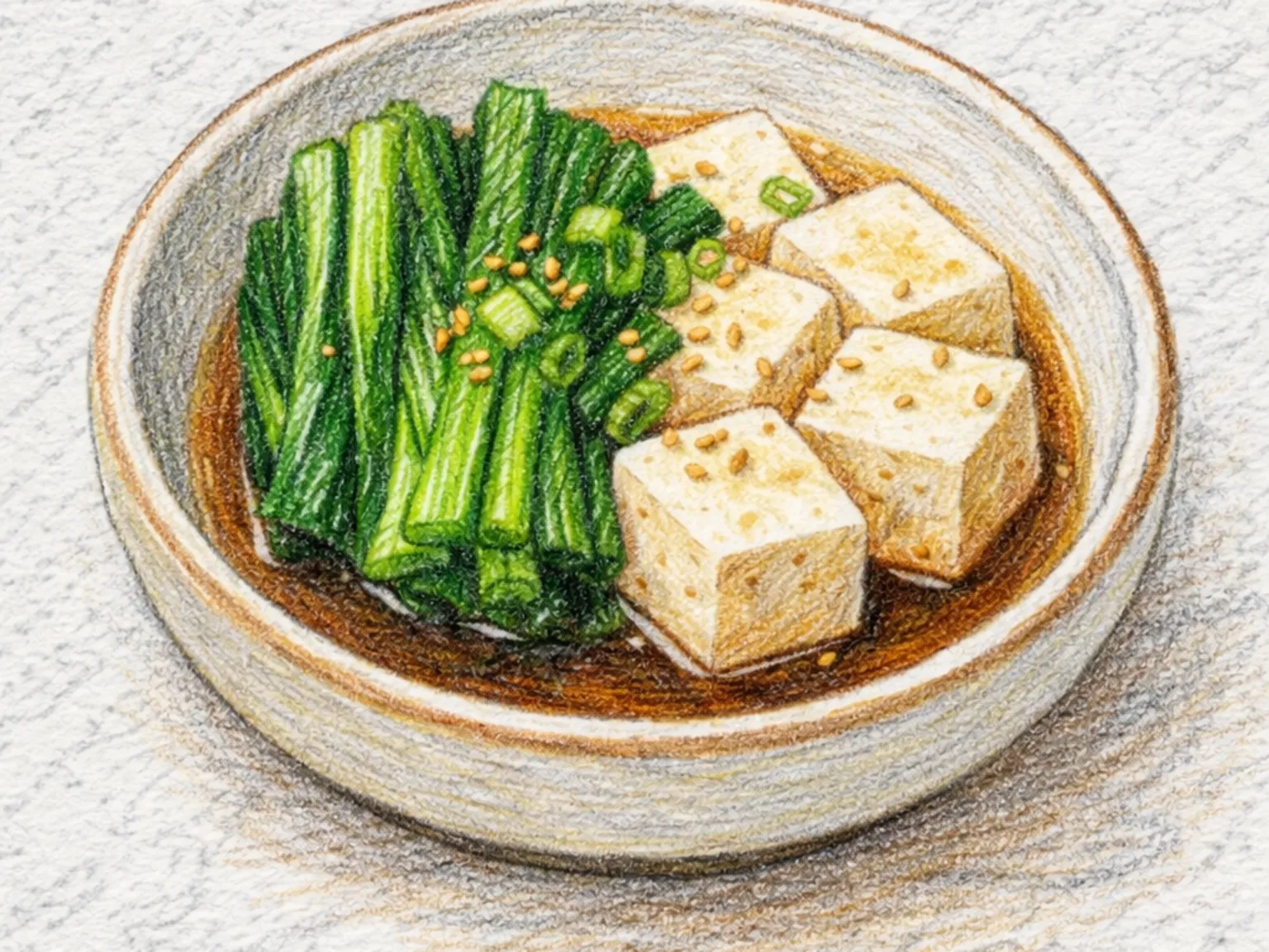 Komatsuna-mushi (Komatsuna e tofu cozidos no vapor)