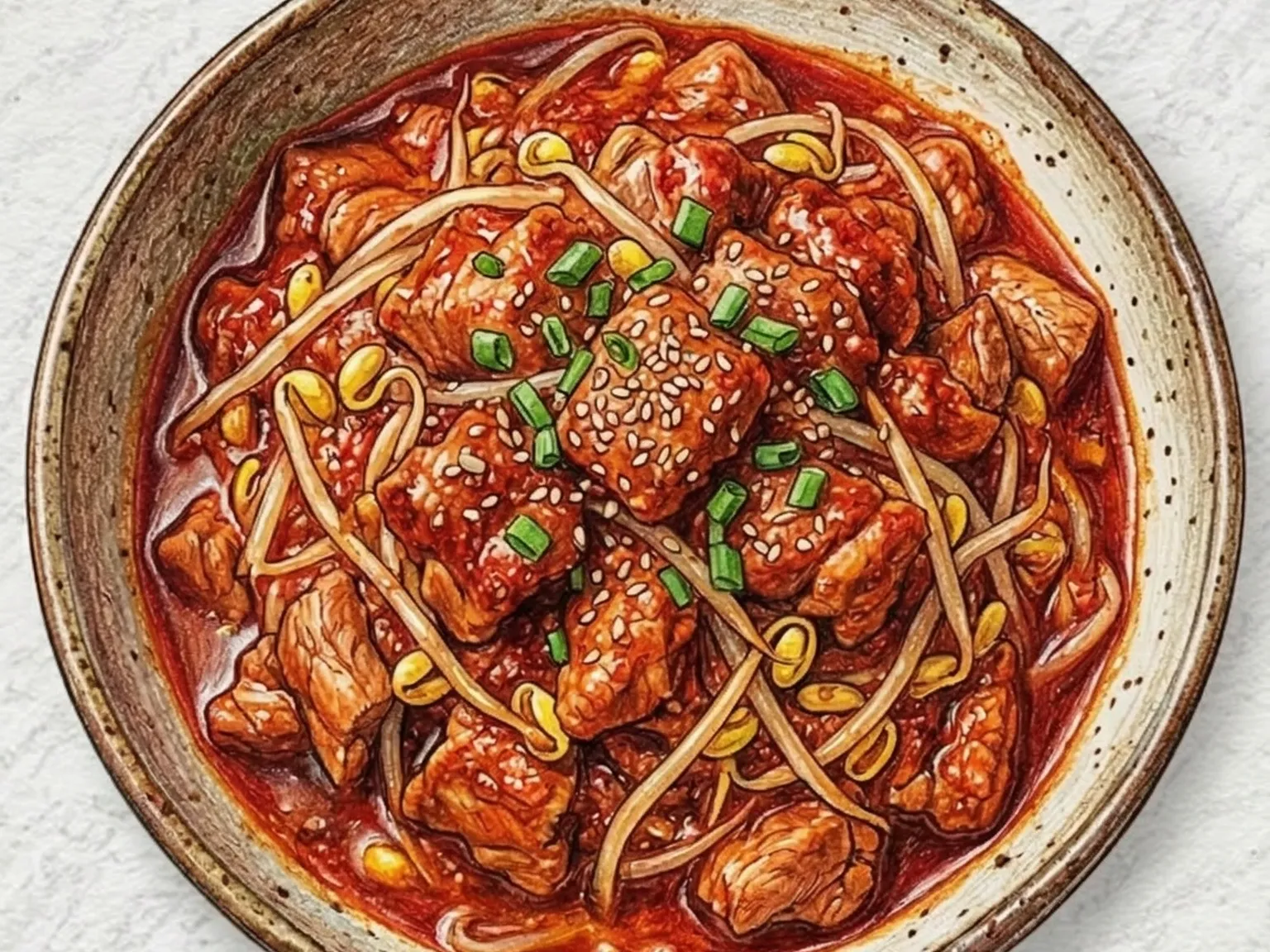 Korean Steamed Spicy Pork and Bean Sprouts