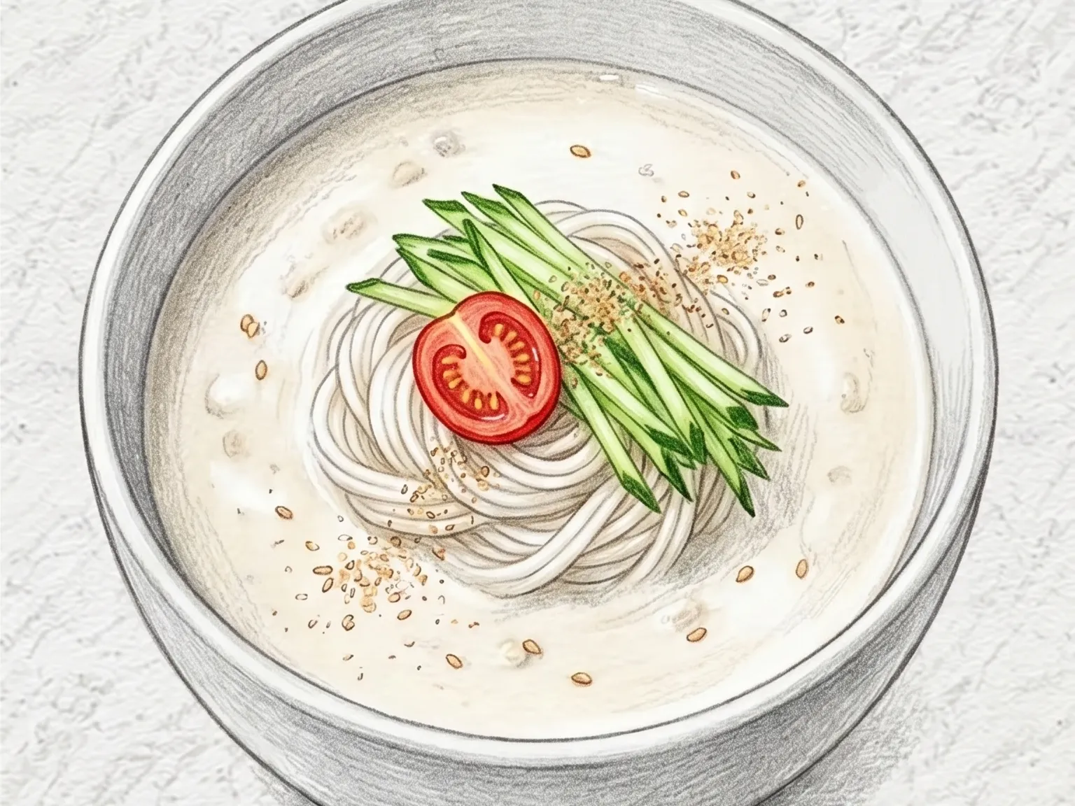 Kongguksu (macarrão coreano frio com leite de soja)