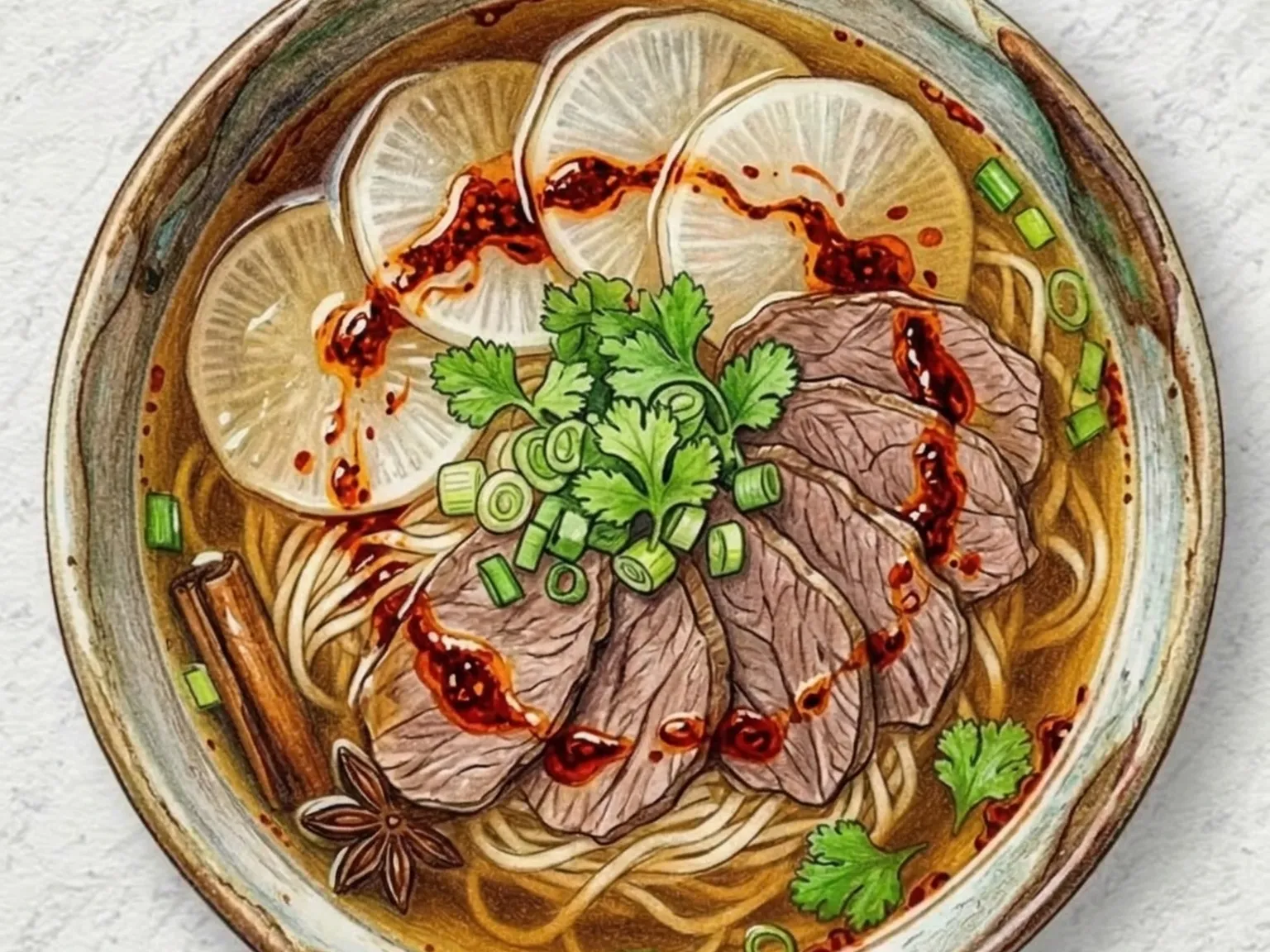 Lanzhou Beef Noodles (sopa chinesa de macarrão com carne bovina limpa e temperada)
