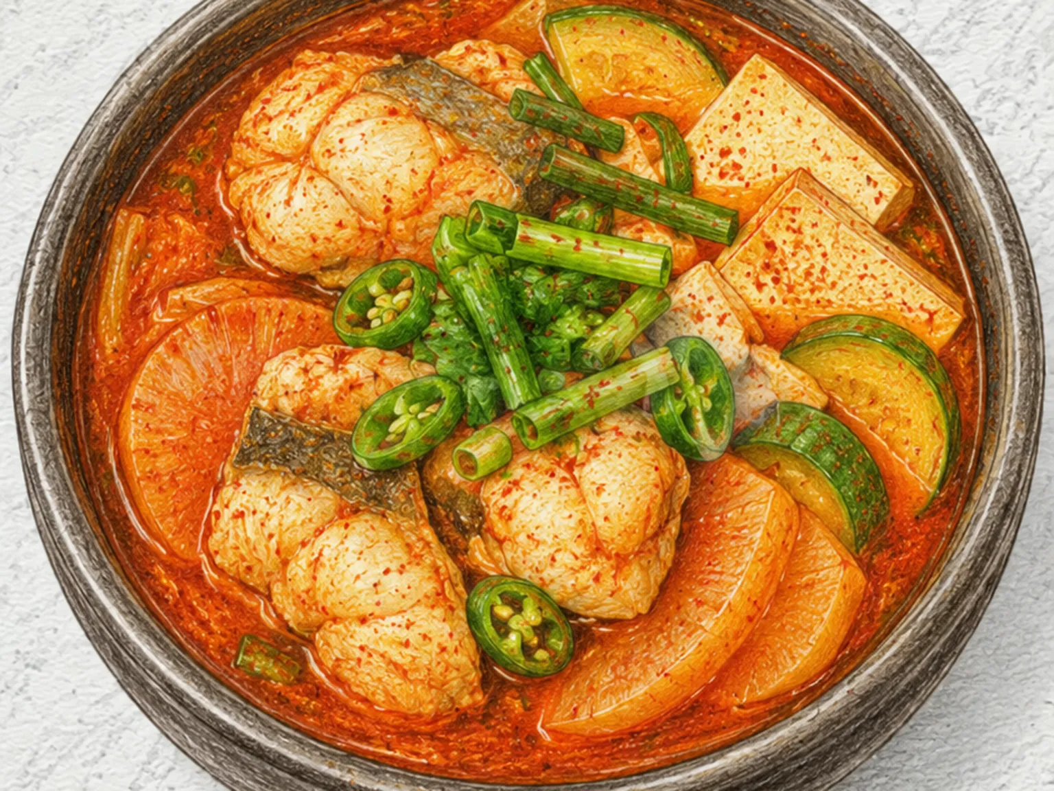Maeuntang (estofado coreano picante de pescado blanco y rábano)