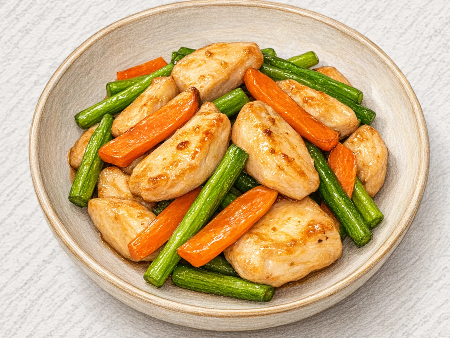 Maneuljjong Dakgaseumsal Bokkeum (refogado coreano de hastes de alho e peito de frango)