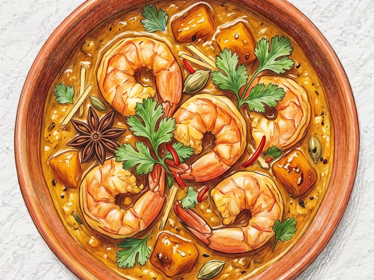 Caril de Camarão com Chutney de Manga Doce e Picante (Curry de camarão indiano com chutney de manga)