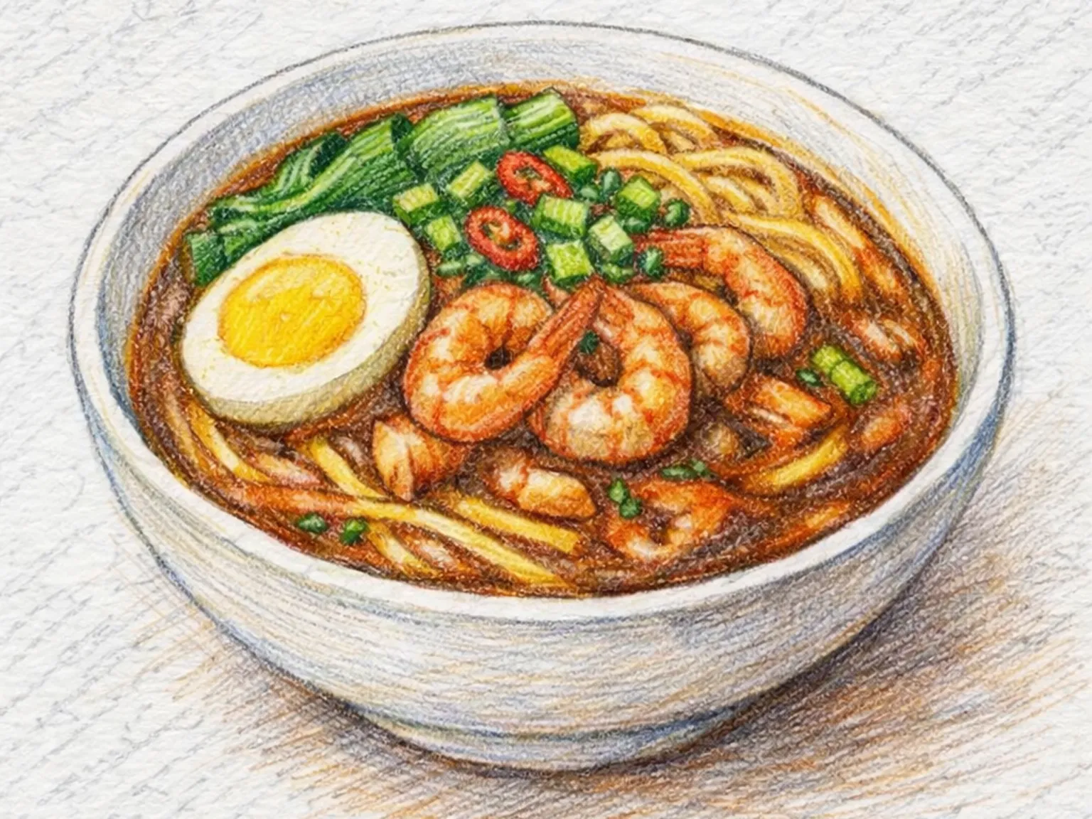 Mee Bandung (Macarrão da Malásia com molho de tomate e camarão de Johor)