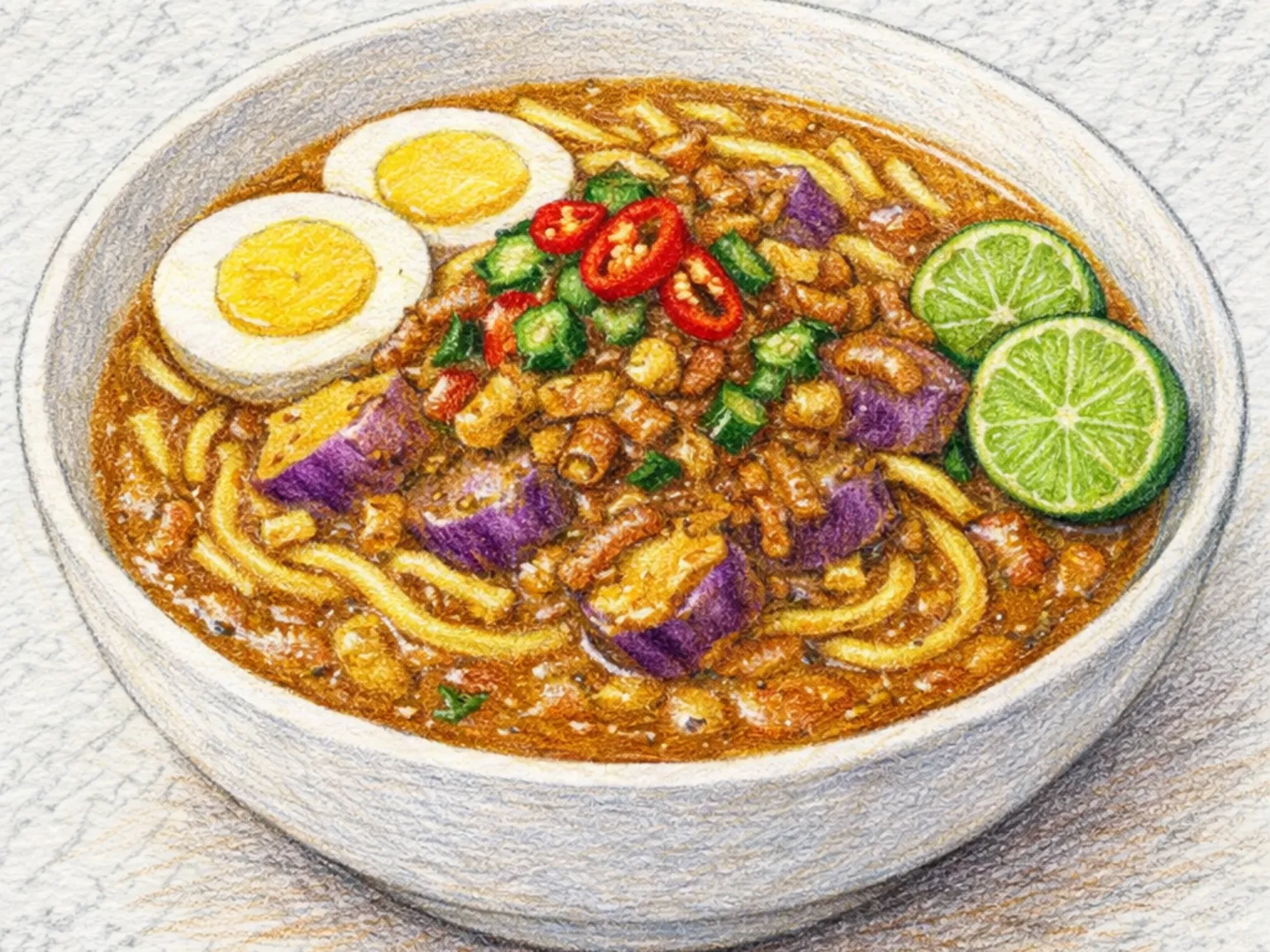 Mee Rebus (Macarrão em molho de curry de batata-doce)