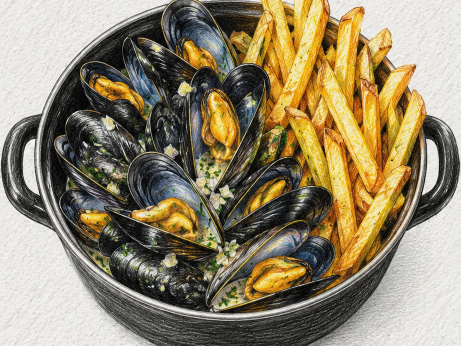 Moules-Frites (Mexilhões Belgas no Vapor com Batatas Fritas)