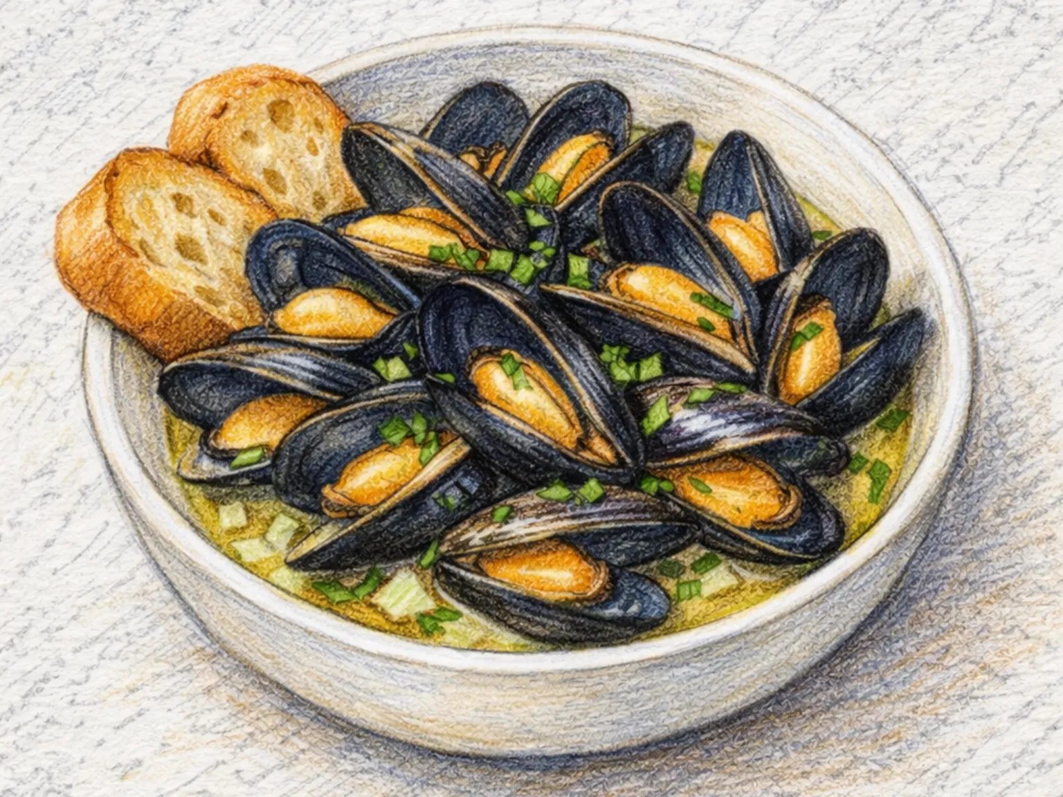Moules Marinière (Mexilhões no vapor marinière)