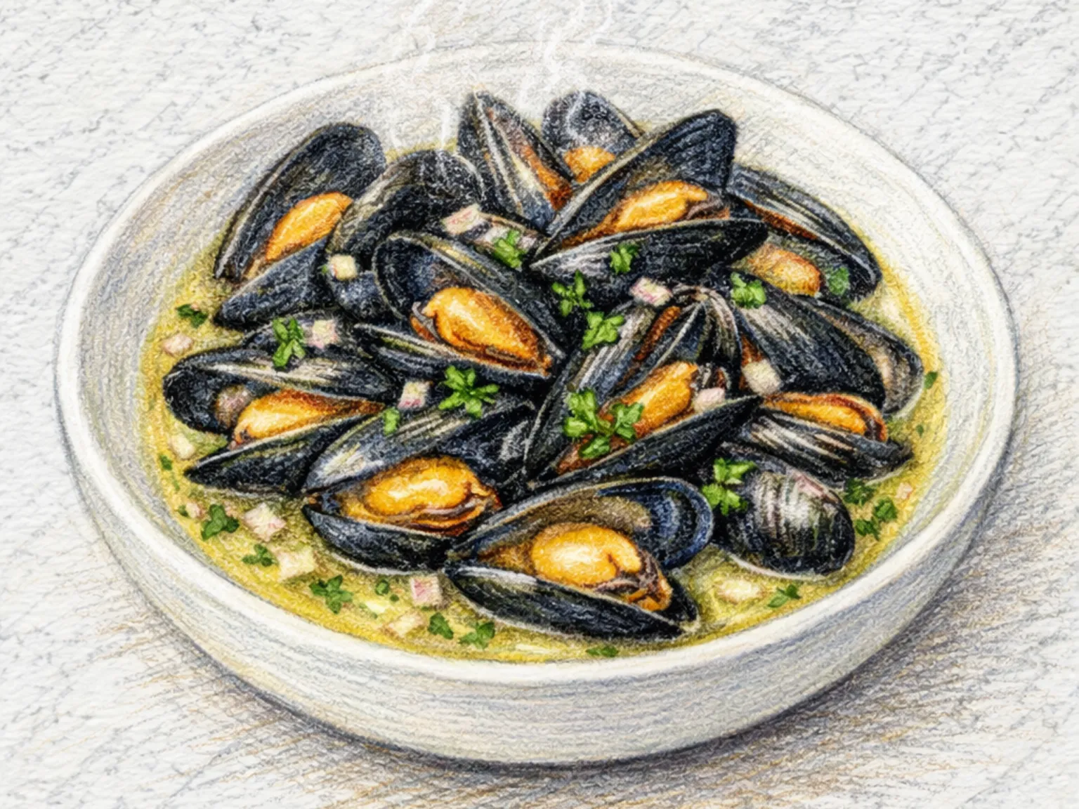 Moules Marinières (Mexilhões Franceses ao Vinho Branco)