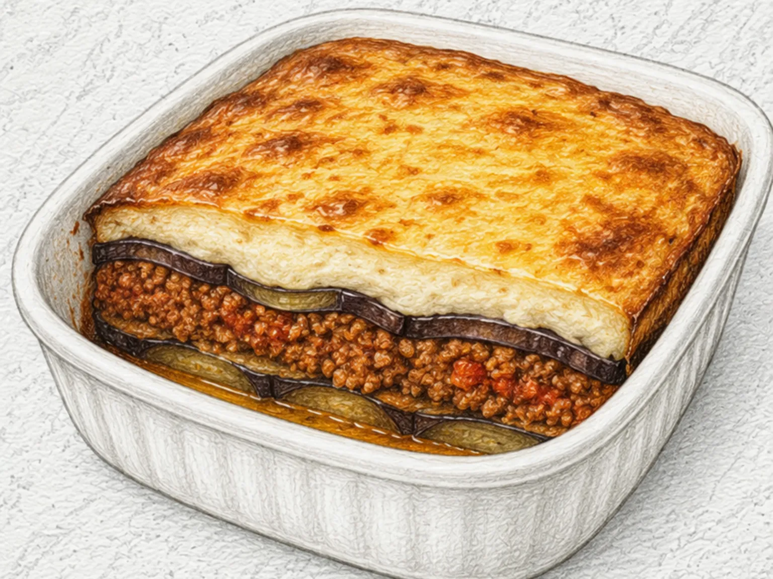 Moussaka (Berinjela Grega com Cordeiro e Molho Bechamel)