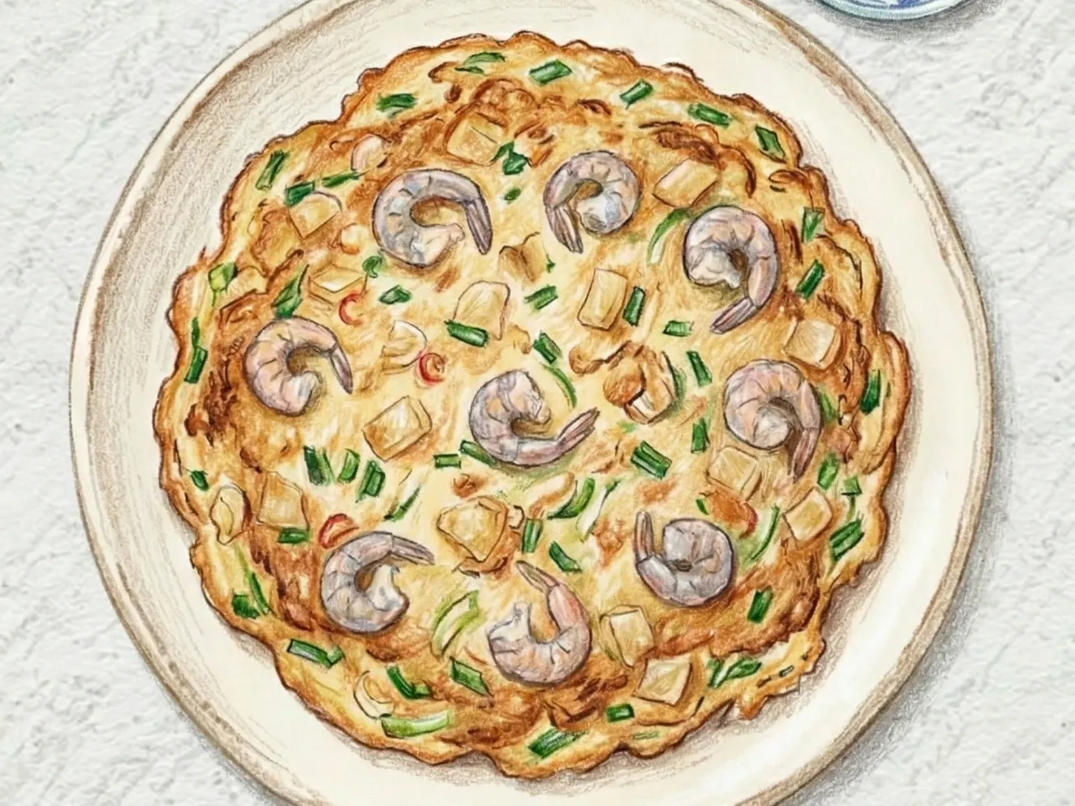 Mu Saeu-Jeon (panqueque de rábano y camarones coreano)