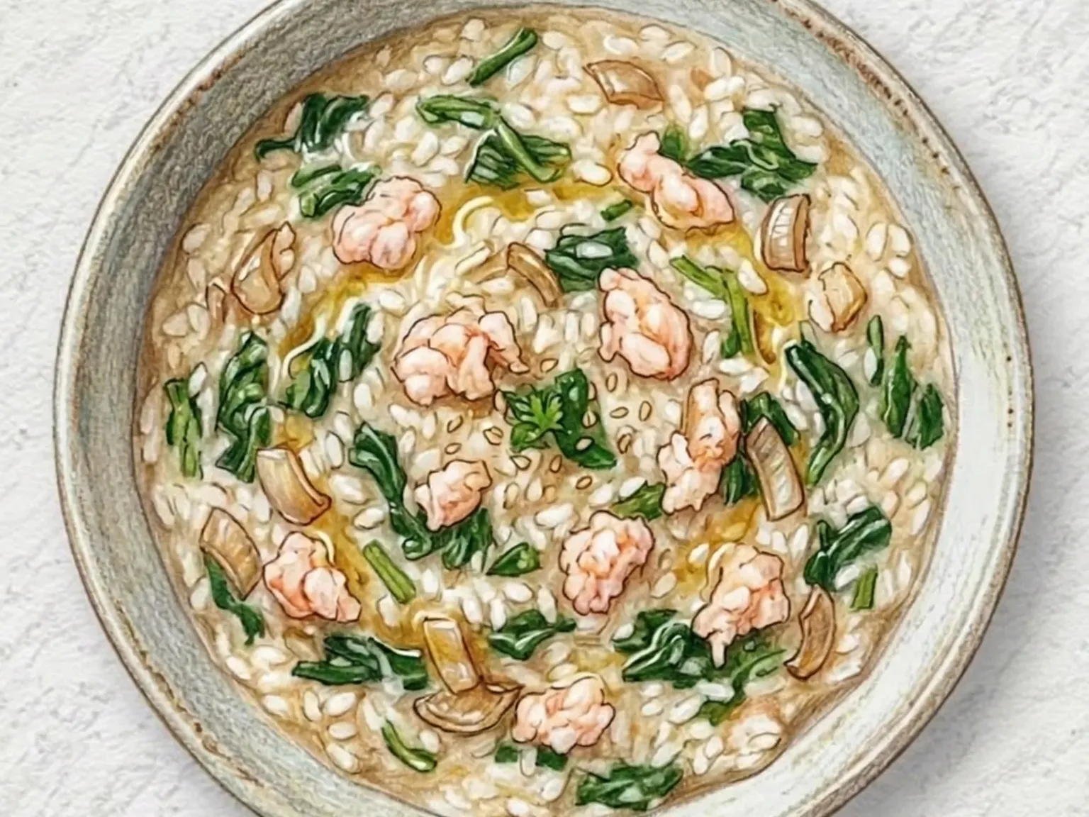 Mucheong-saeu-juk (papilla coreana de hojas de rábano y gambas)