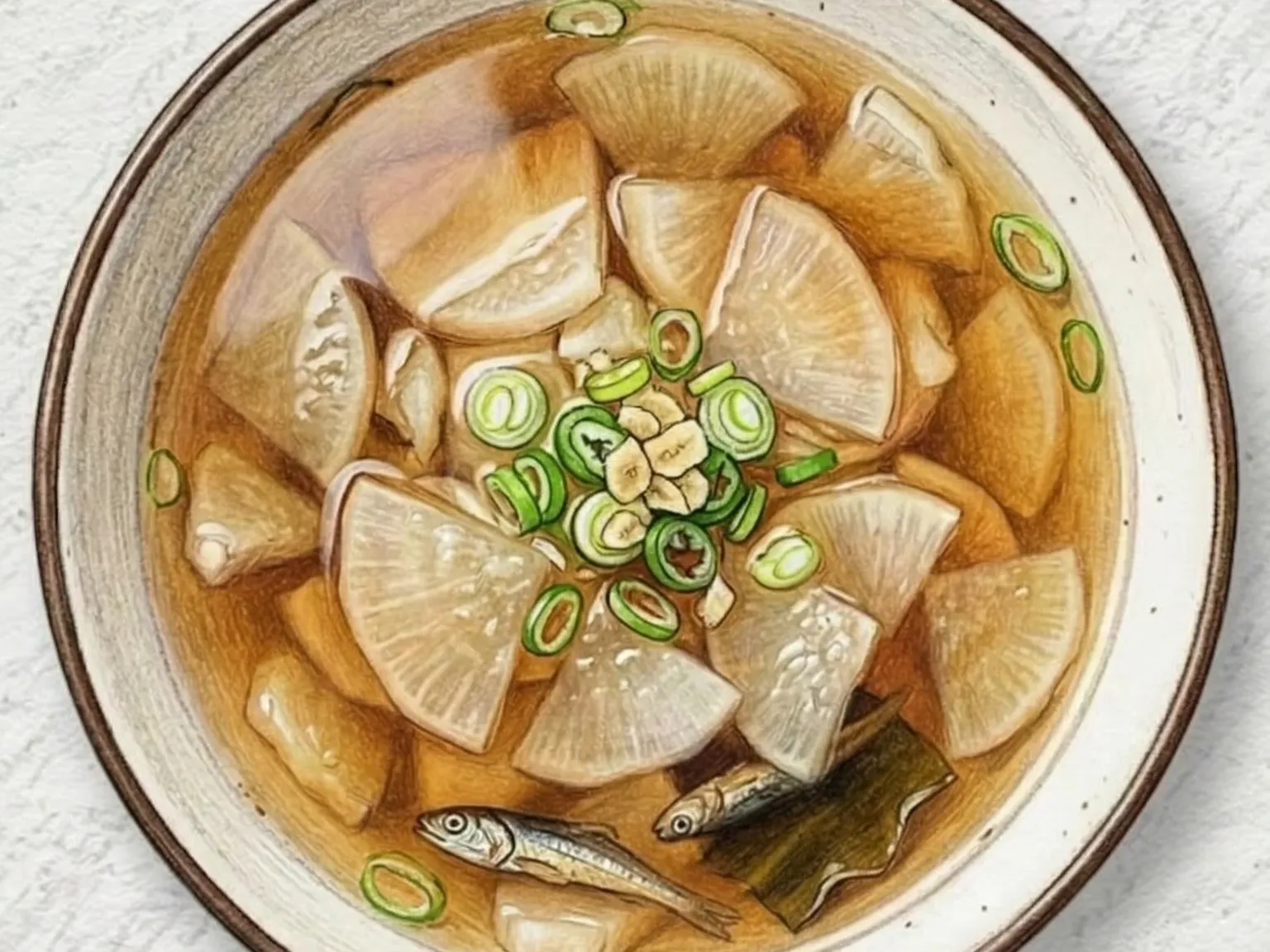 Muguk (Sopa coreana de rábano com caldo de anchova)