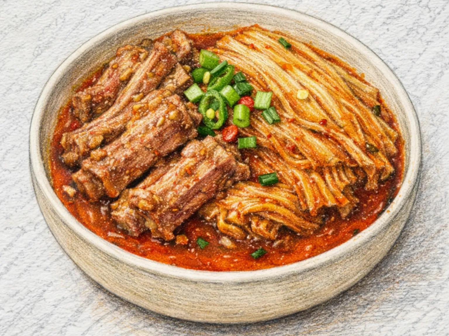 ムグンジ トゥンガルビ チム（熟成キムチと豚バックリブの蒸し煮）