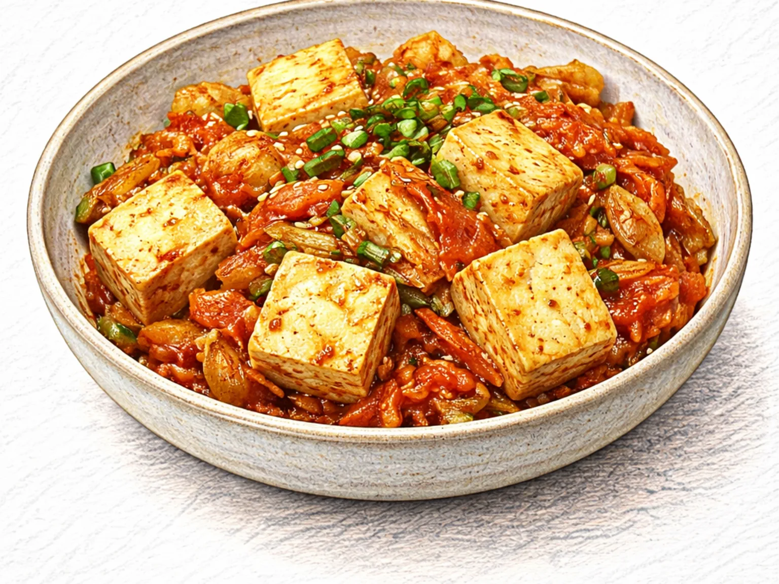 Mukeunji-dubu-bokkeum (Kimchi envelhecido e tofu salteados coreano)