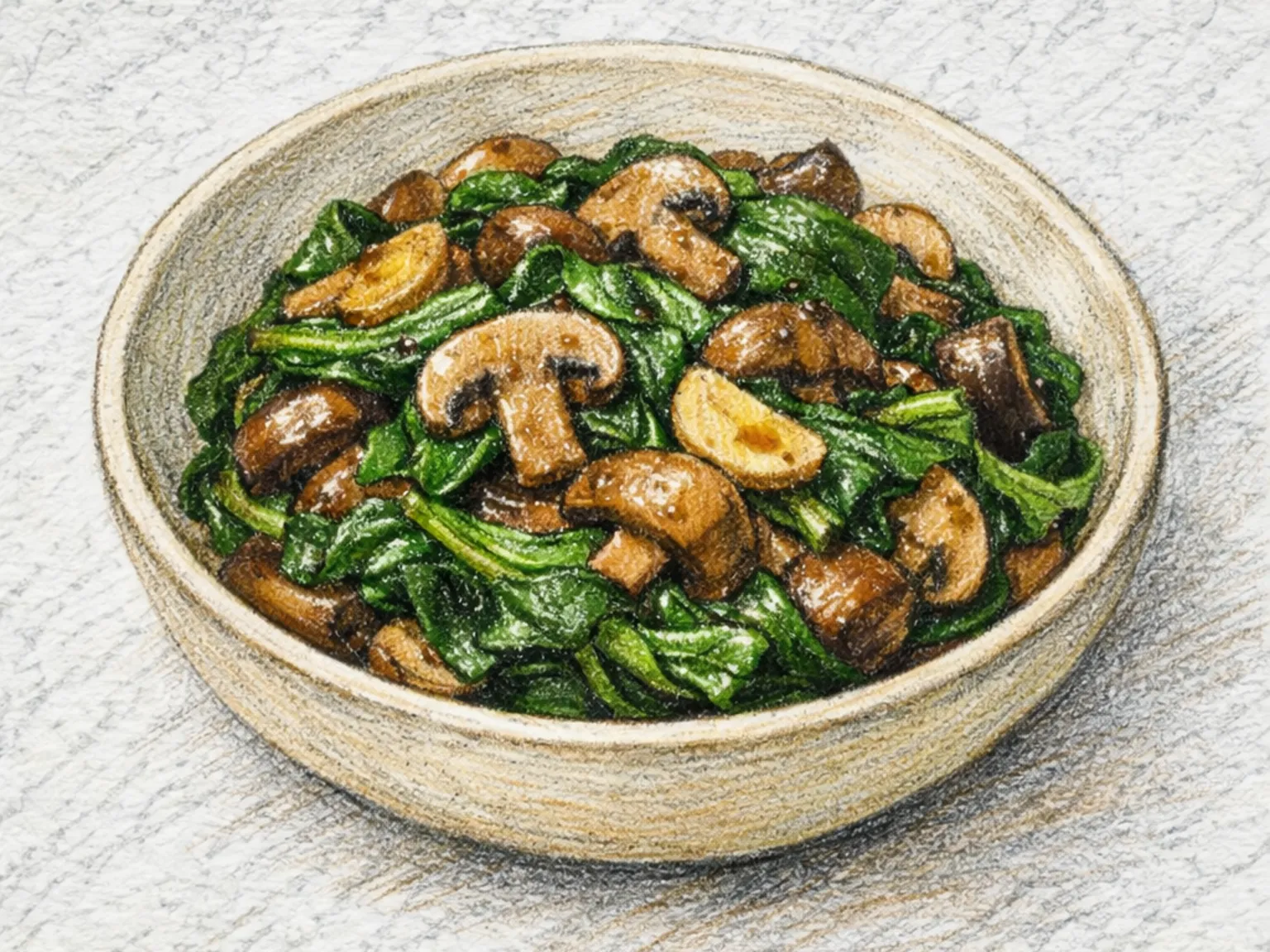 Salada Quente de Cogumelo e Espinafre