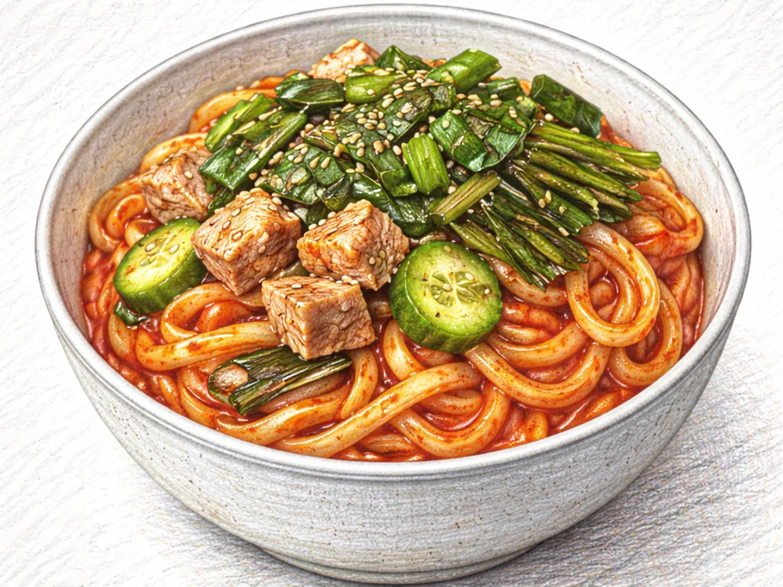 명이장아찌비빔우동