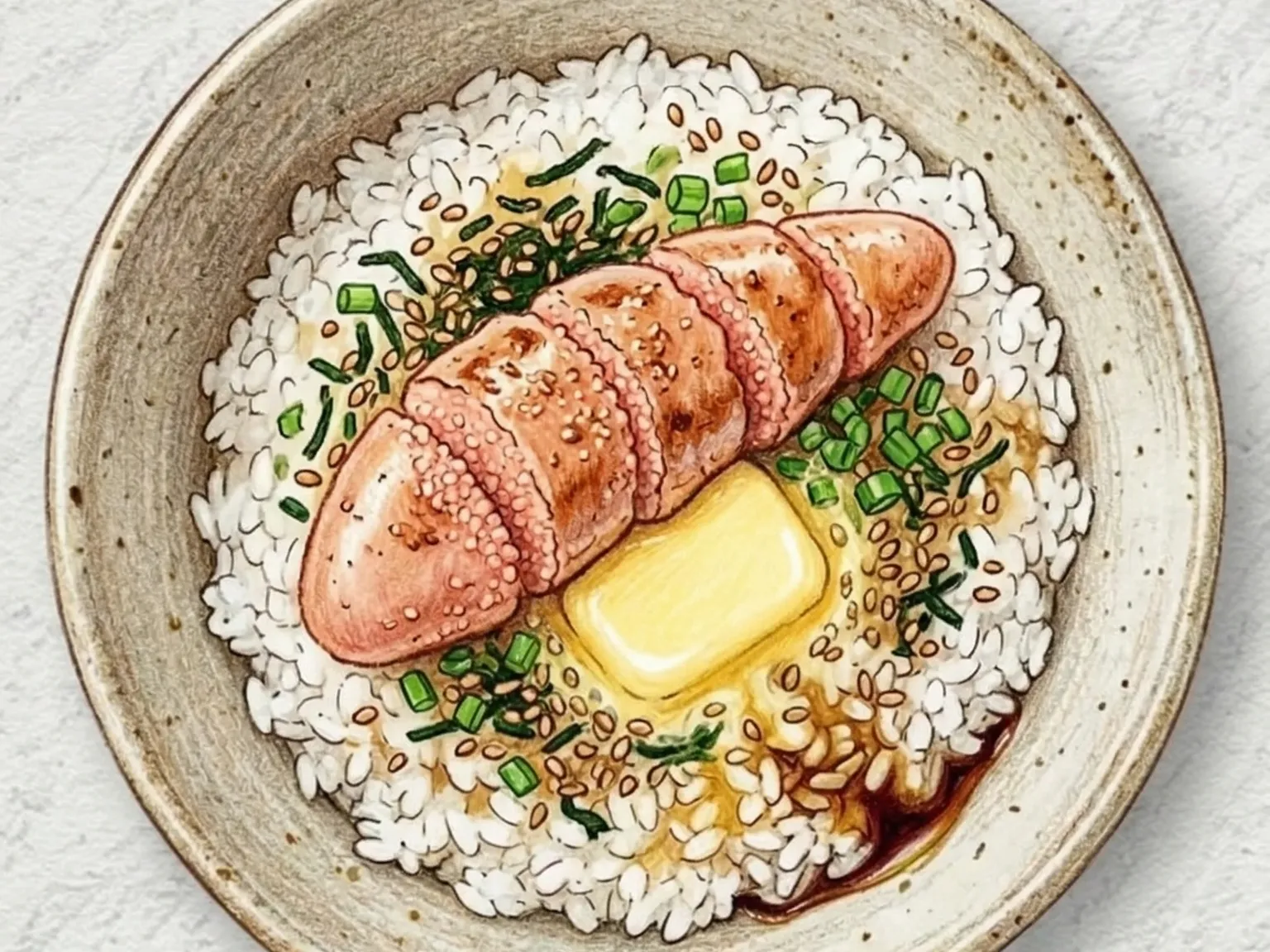 明太子バター丼(塩辛い旨味とバターの混ぜ丼)