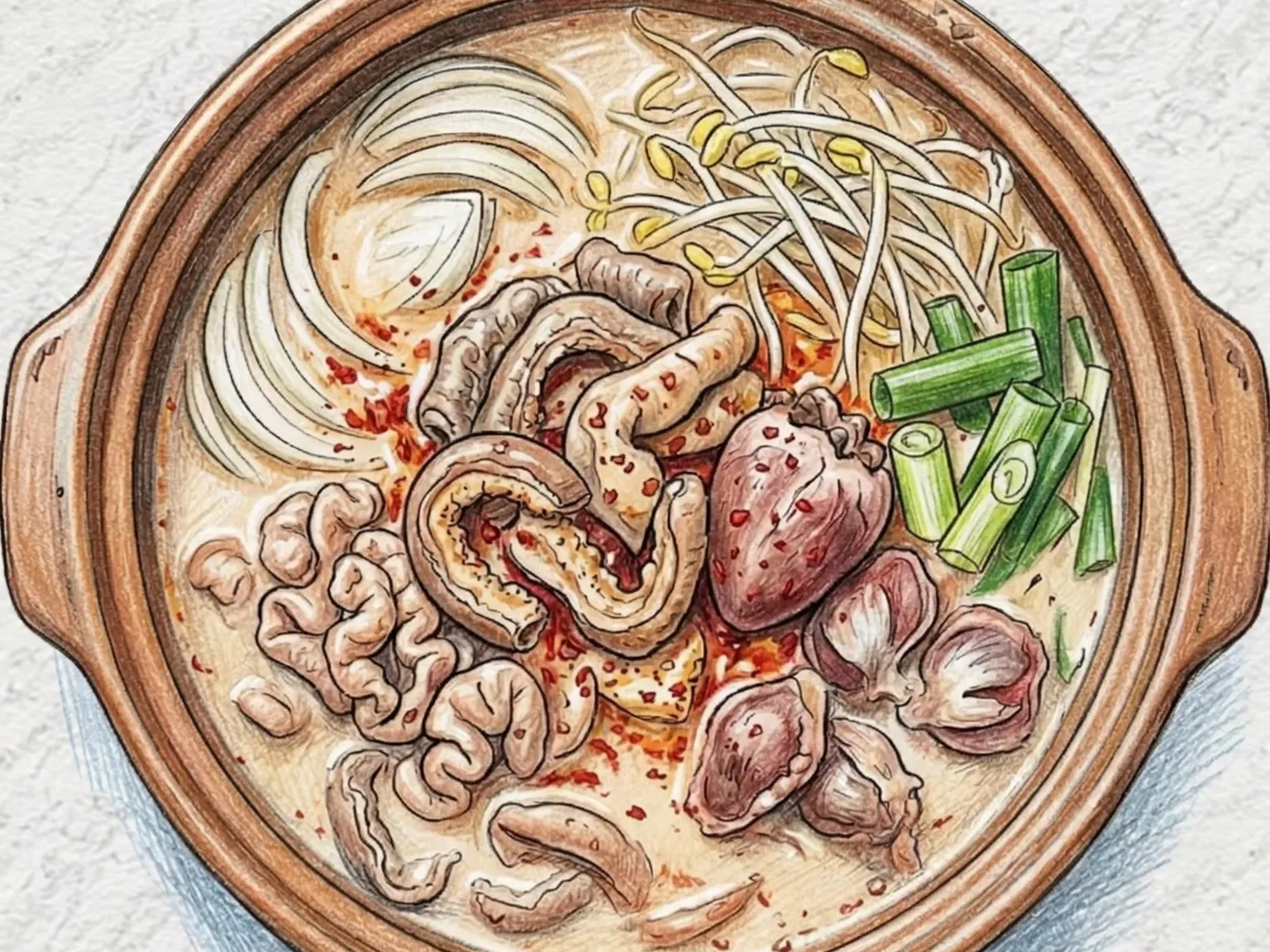 牛もつ鍋(牛骨スープで煮込むホルモン鍋)