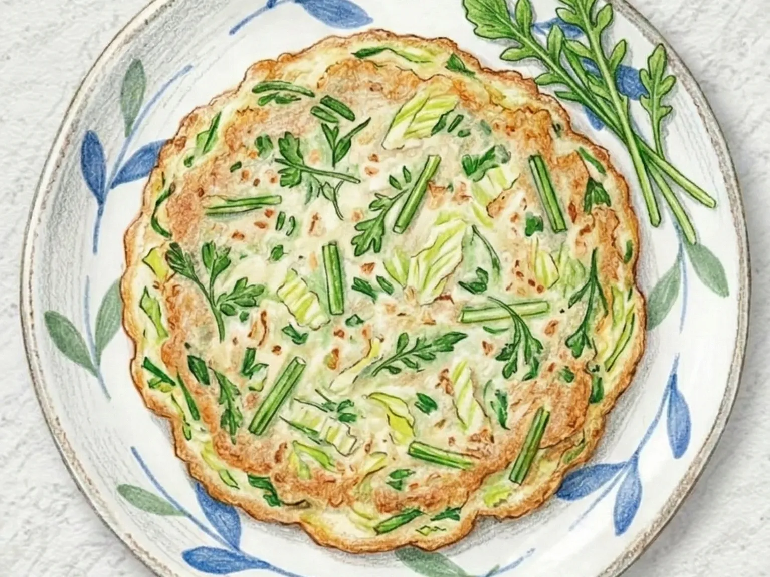 Naengi Baechu Jeon (panqueca coreana de bolsa-de-pastor e acelga)