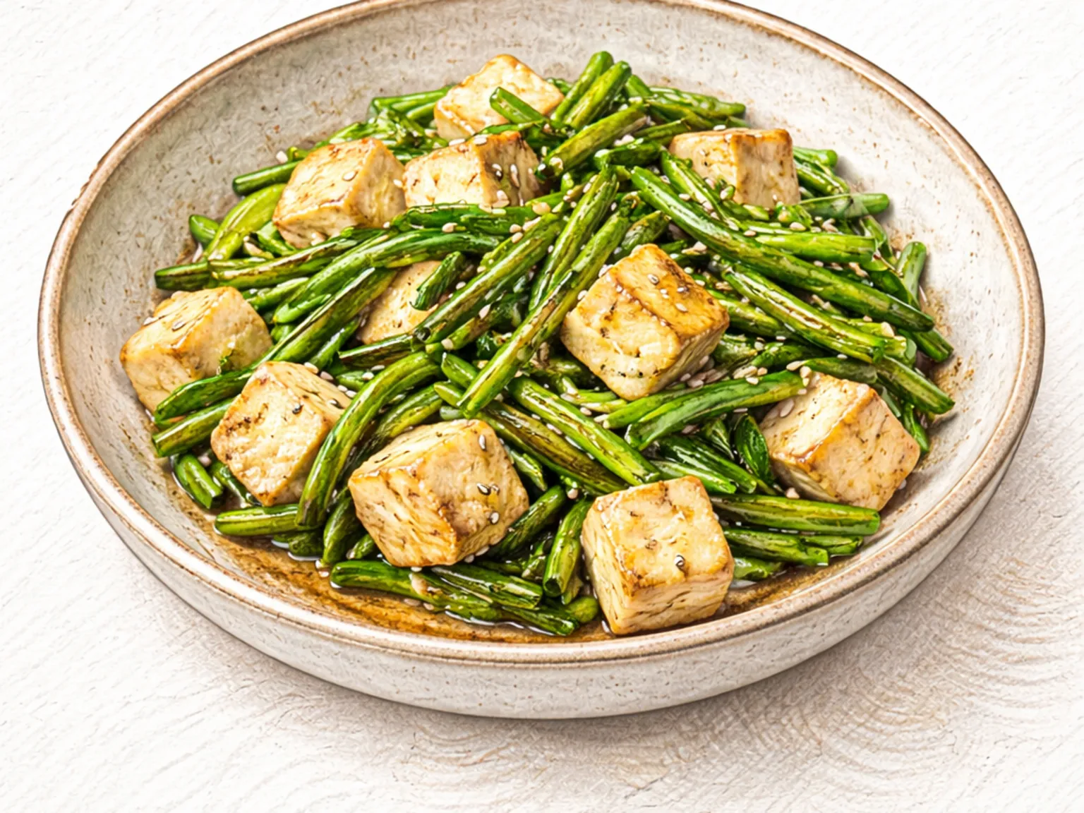 Naengi Dubu Bokkeum (salteado de tofu y bolsa de pastor coreano)