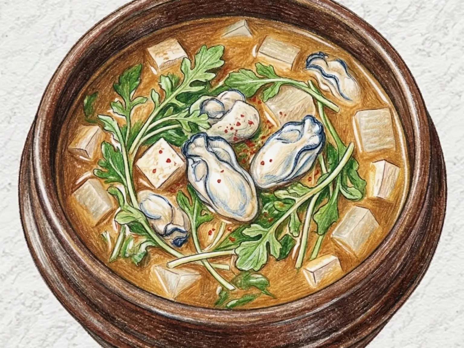 ナズナと牡蠣のチゲ（冬の旬食材の味噌仕立て鍋）