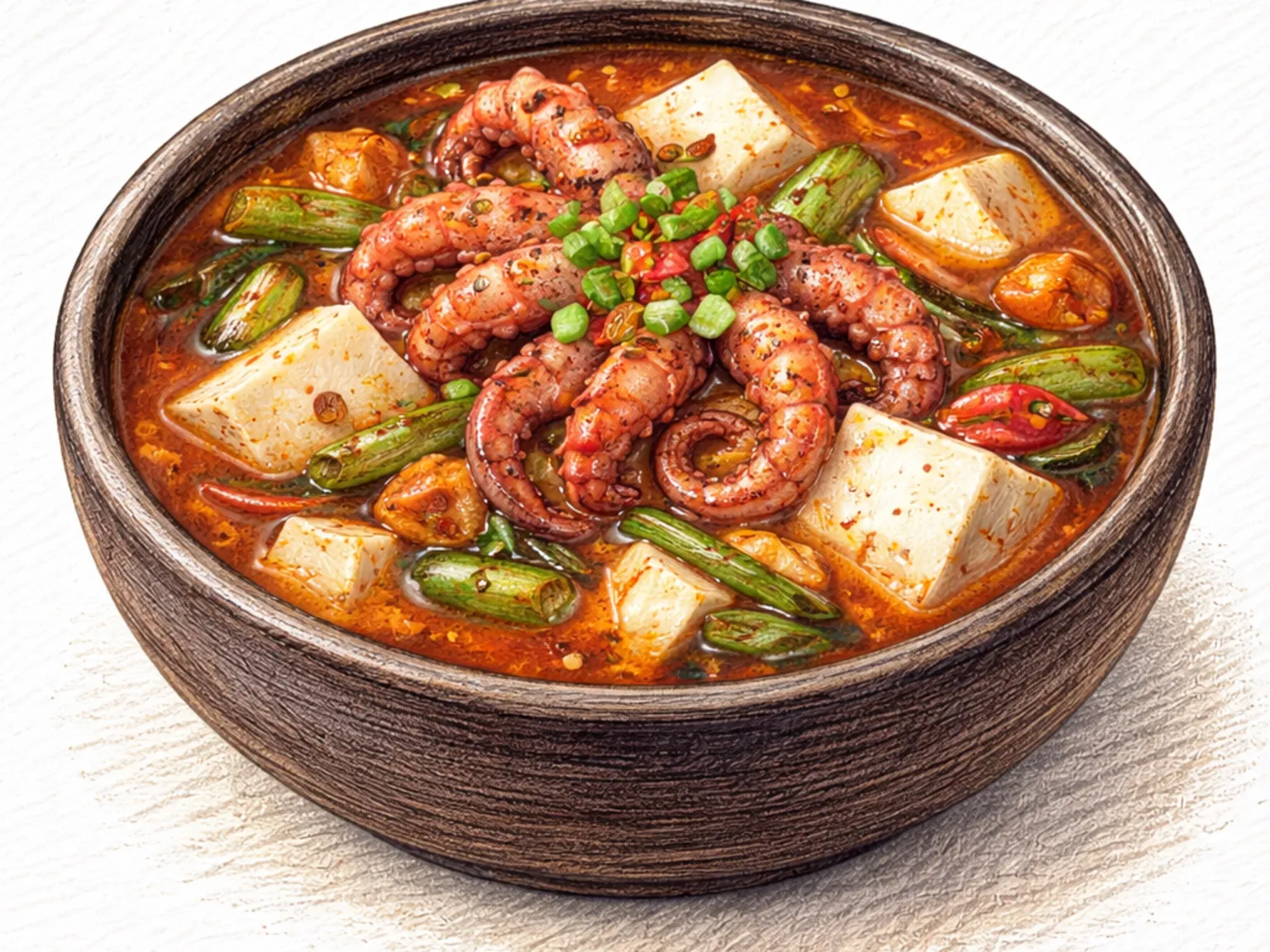 タコのスンドゥブチゲ（コリコリ食感のタコと絹豆腐の鍋）