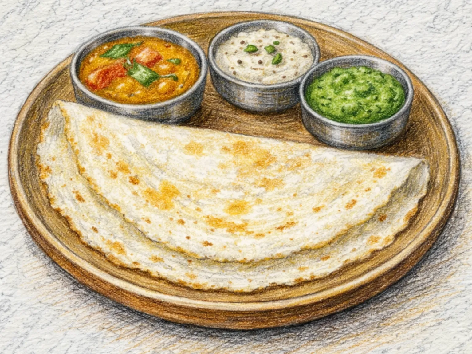 Neer Dosa (crepe de agua de arroz fina de Mangalore con coco)