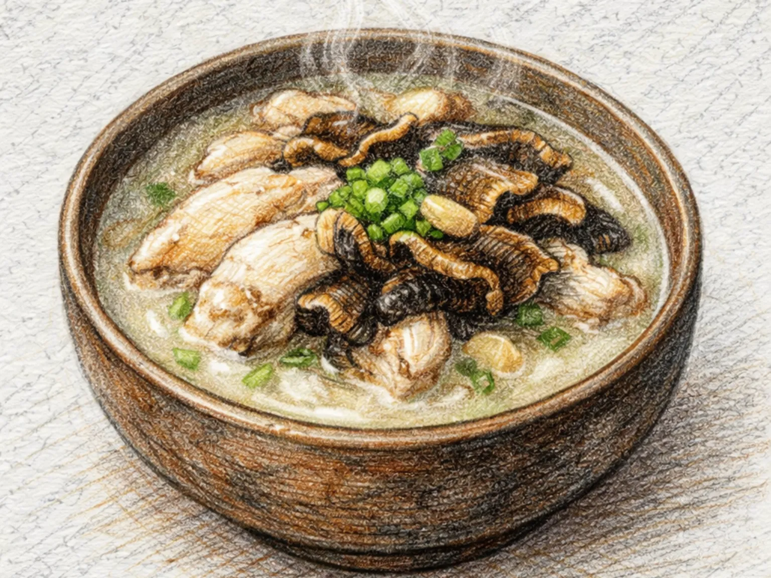 ヌンイ・タッコムタン(ヌンイ茸と鶏の滋養スープ)