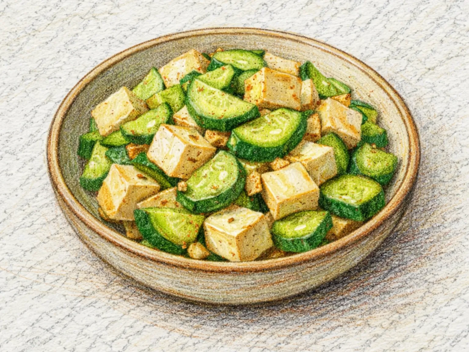 Oi Dubu Bokkeum (Refogado de pepino e tofu coreano)