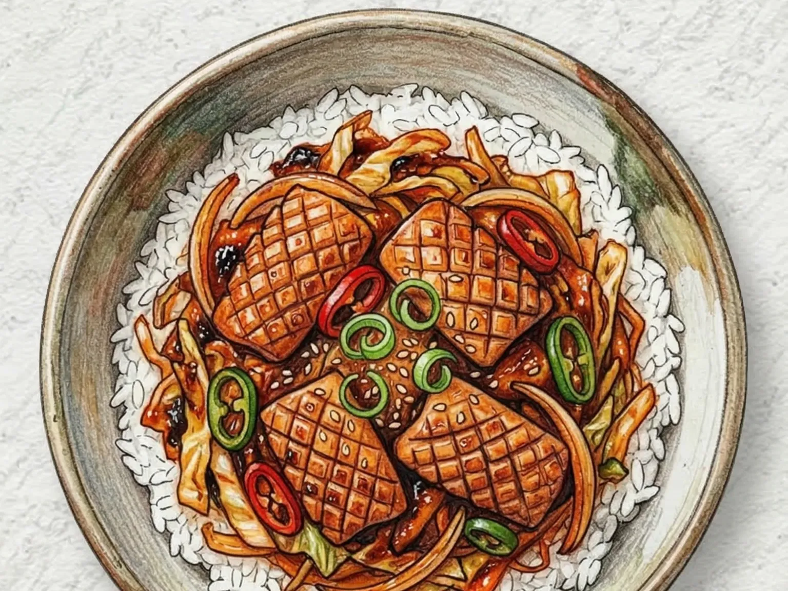 Ojingeo Bokkeum Deopbap (tigela de arroz com lula refogada picante coreana)