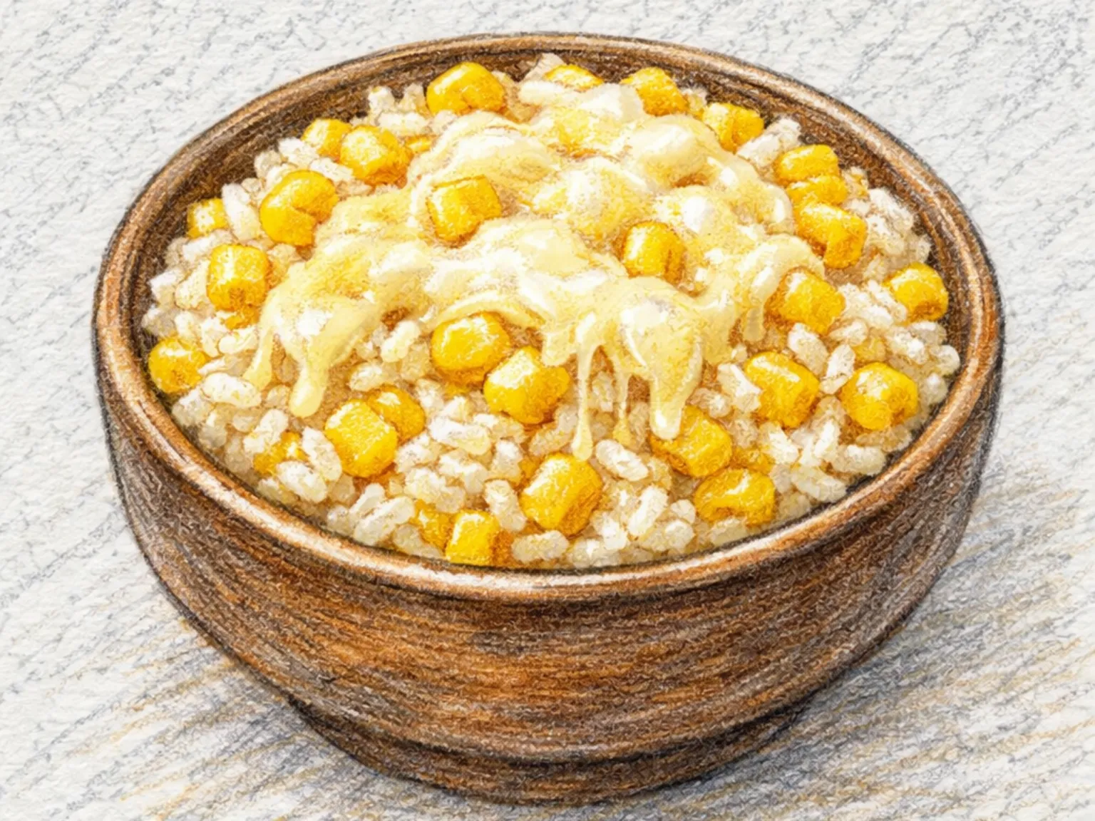 Oksusu Cheese Sotbap (arroz en olla con maíz y queso al estilo coreano)