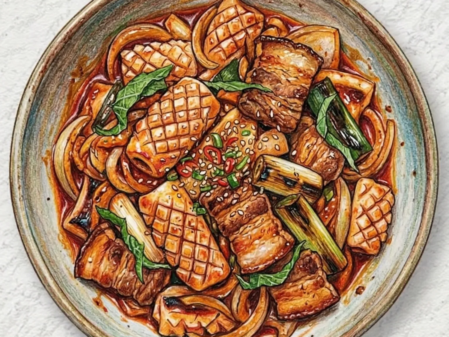 オサムプルコギ(いかとサムギョプサルの炒め物)