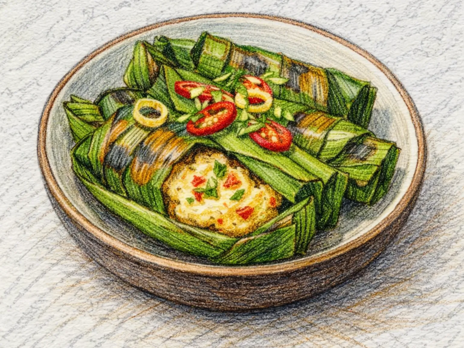 Otak-Otak (Pasta de Peixe Grelhada em Folha de Bananeira do Sudeste Asiático)