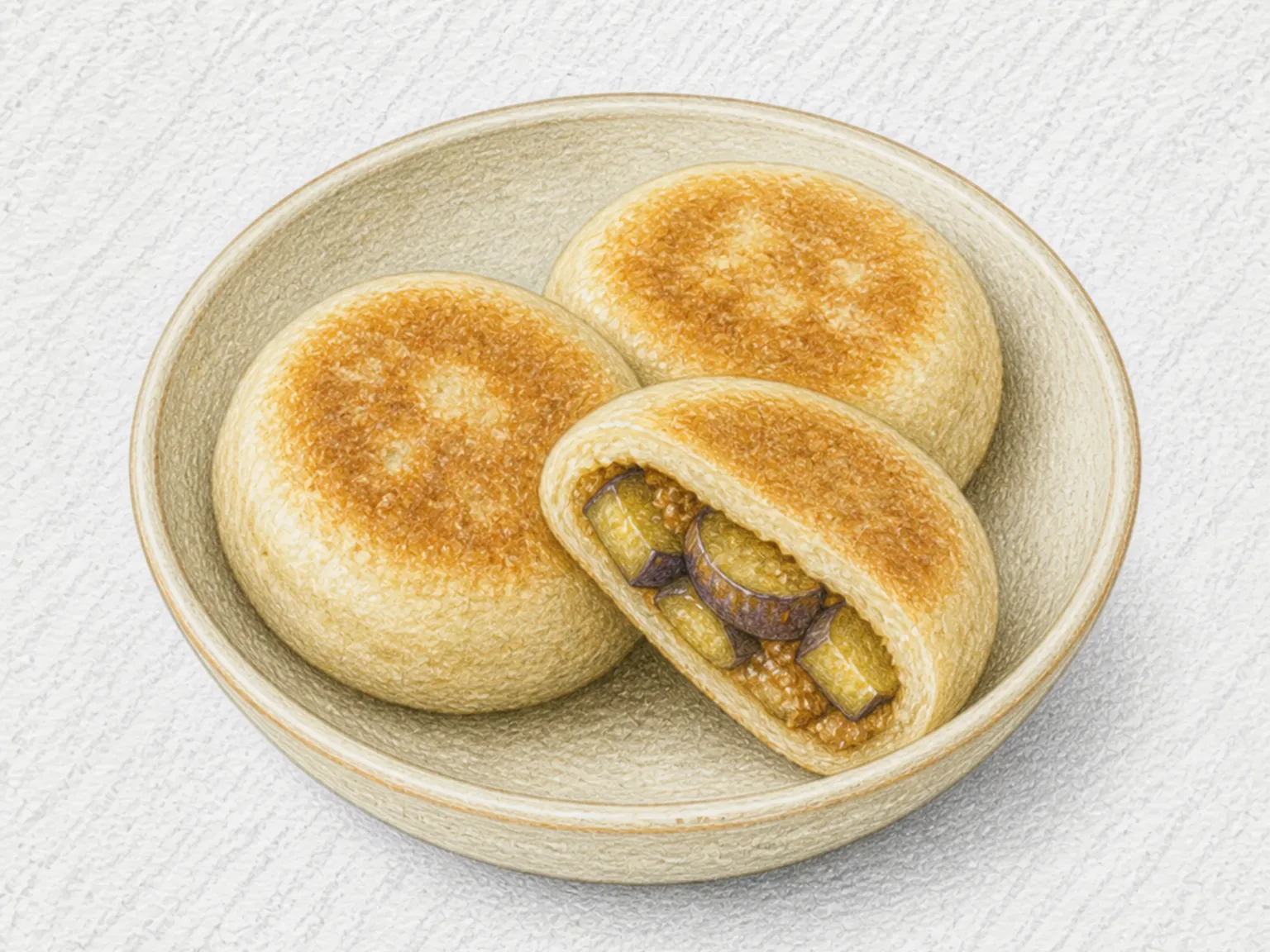 오야키 (가지 미소소 구운 만두)