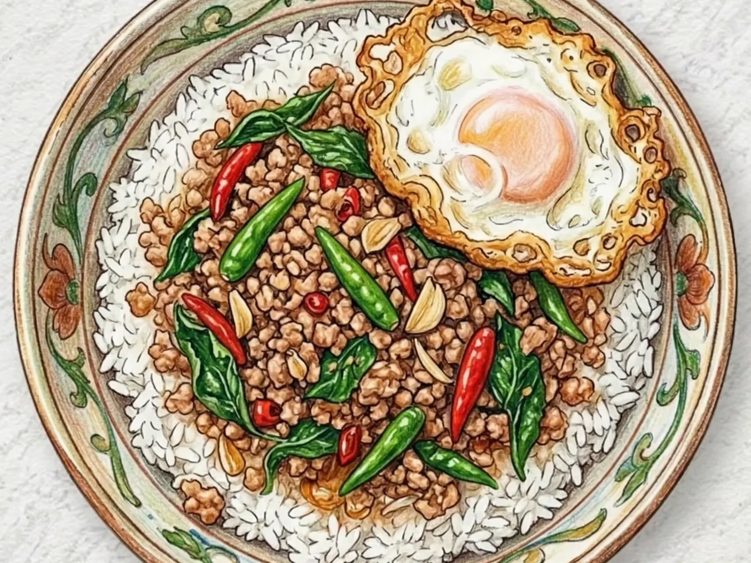 Pad Kra Pao (Thai Holy Basil Stir-Fried Minced Meat with Egg)