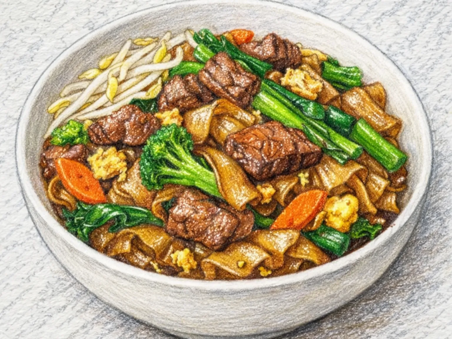 牛肉パッシーユー（タイ式太米麺の濃口醤油焼きそば）