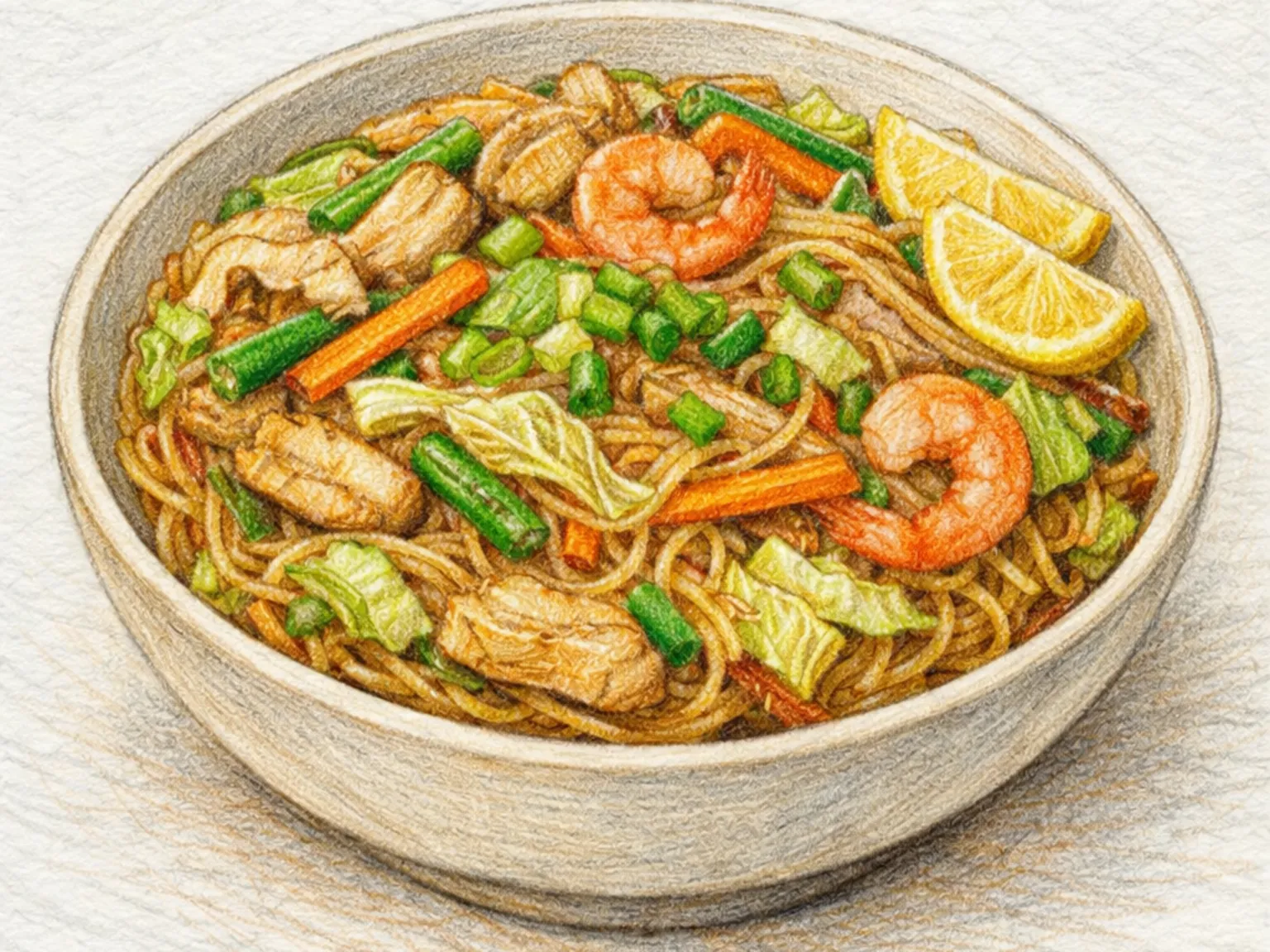 パンシット・ビーフン（フィリピン式米麺の醤油焼きそば）