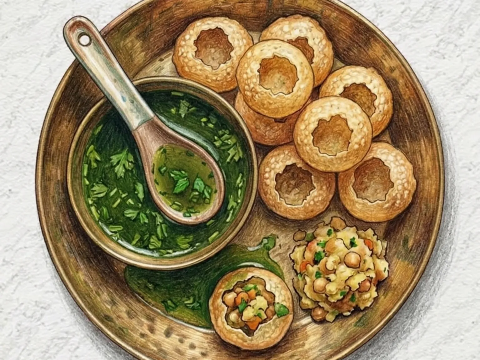 파니 푸리 (인도 속이 빈 바삭한 허브 물 간식)