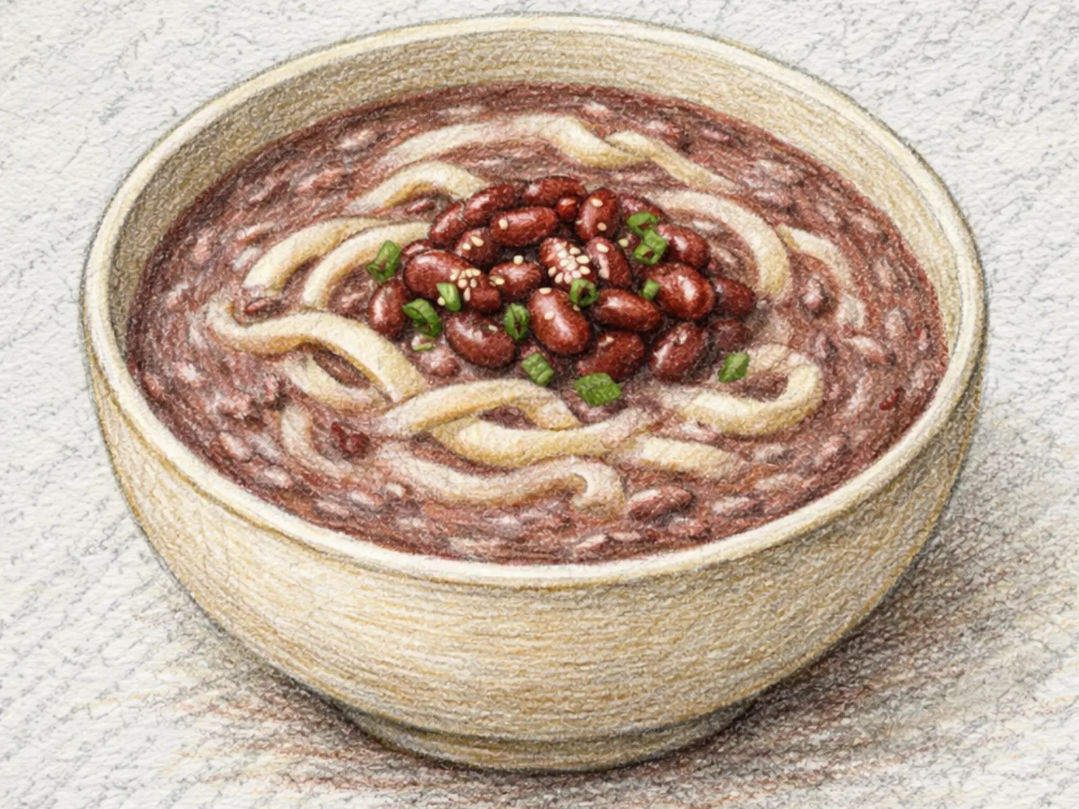 Pat Kalguksu (sopa coreana de macarrão com feijão vermelho)
