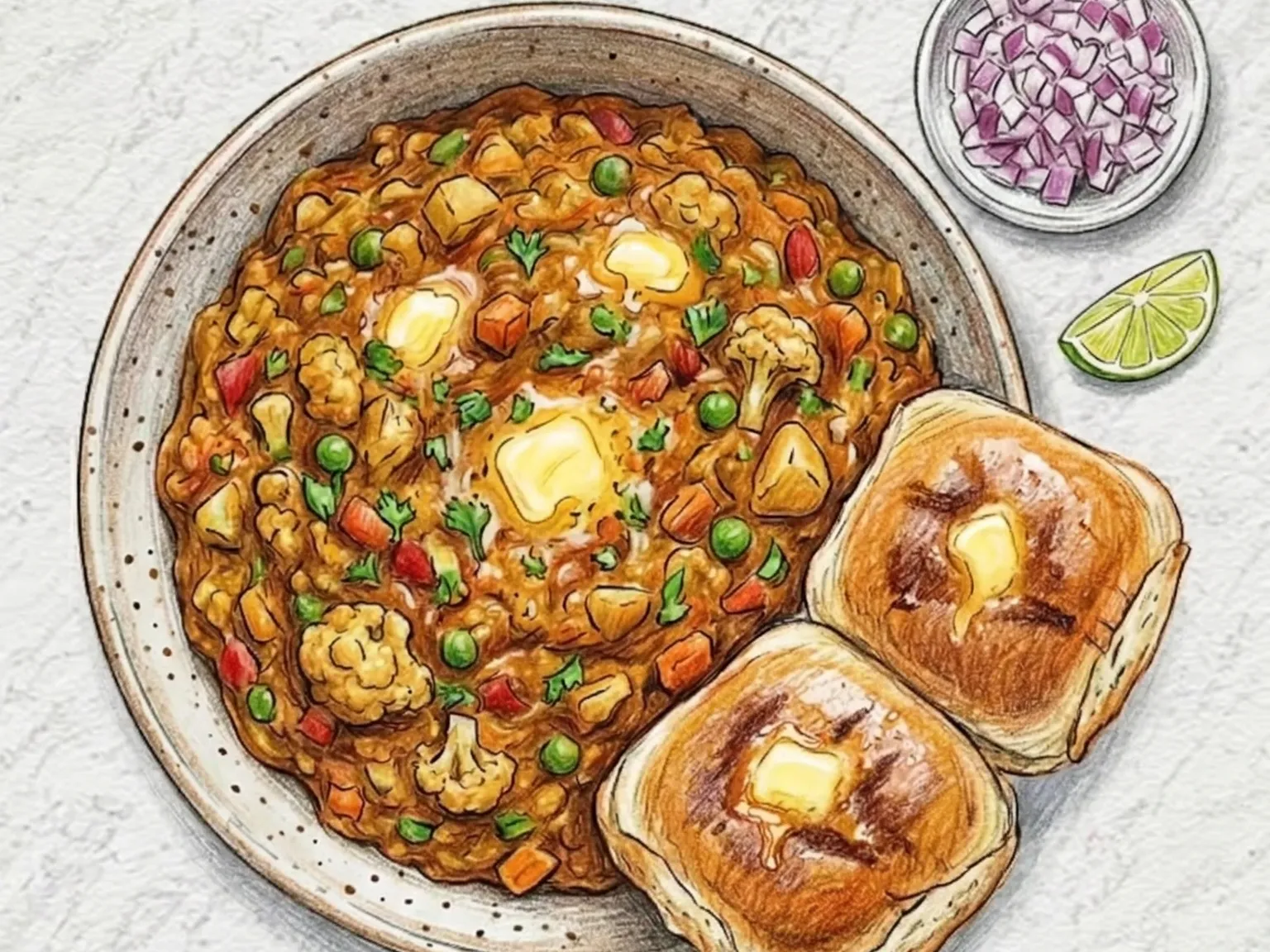 パブバジ（ムンバイ発スパイス野菜マッシュカレーとパン）