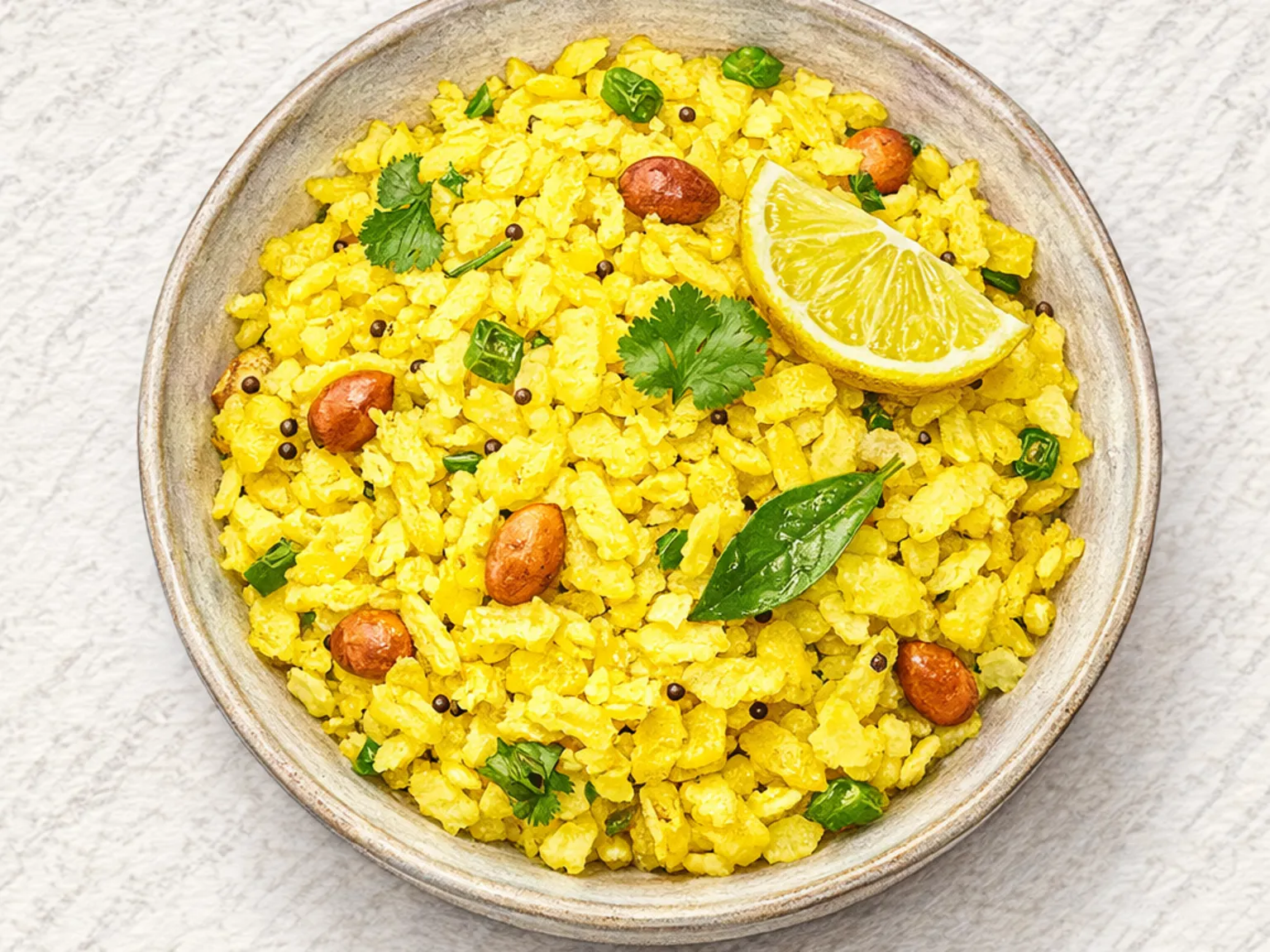 ポハ（インド式スパイス炒り平たい米の朝食）