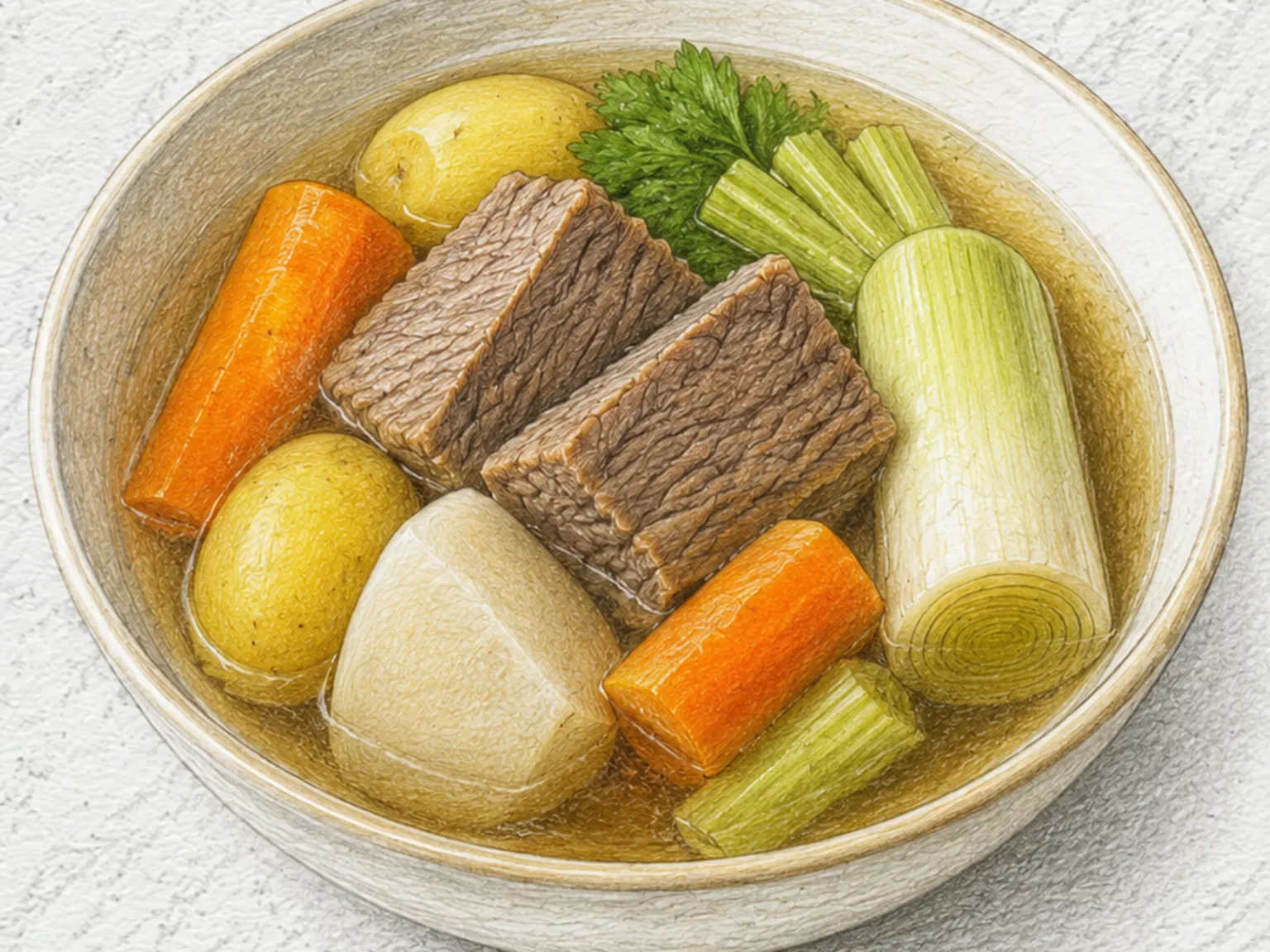 Pot-au-Feu (Caldo Francês de Carne e Legumes de Raiz Cozidos Lentamente)