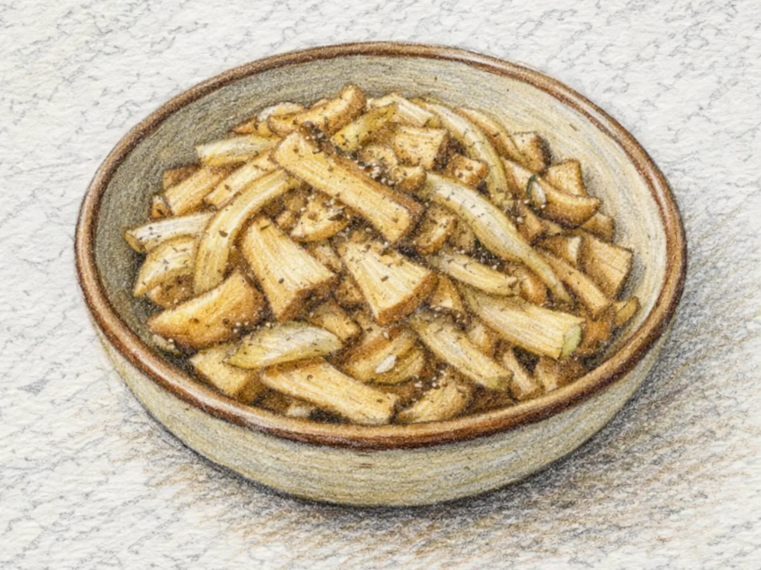 Saesongi-deulkkae-bokkeum (Refogado de cogumelo Eryngii coreano com perilla)