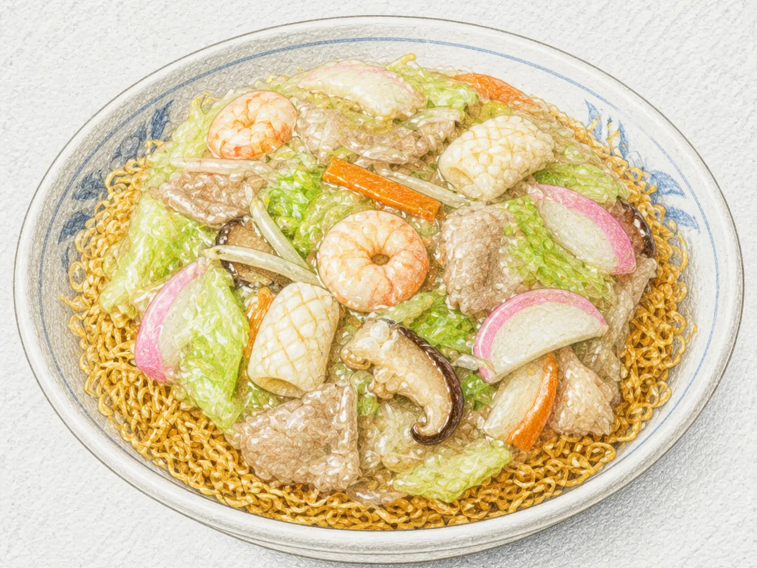 사라우동 (바삭면 해산물 앙카케)