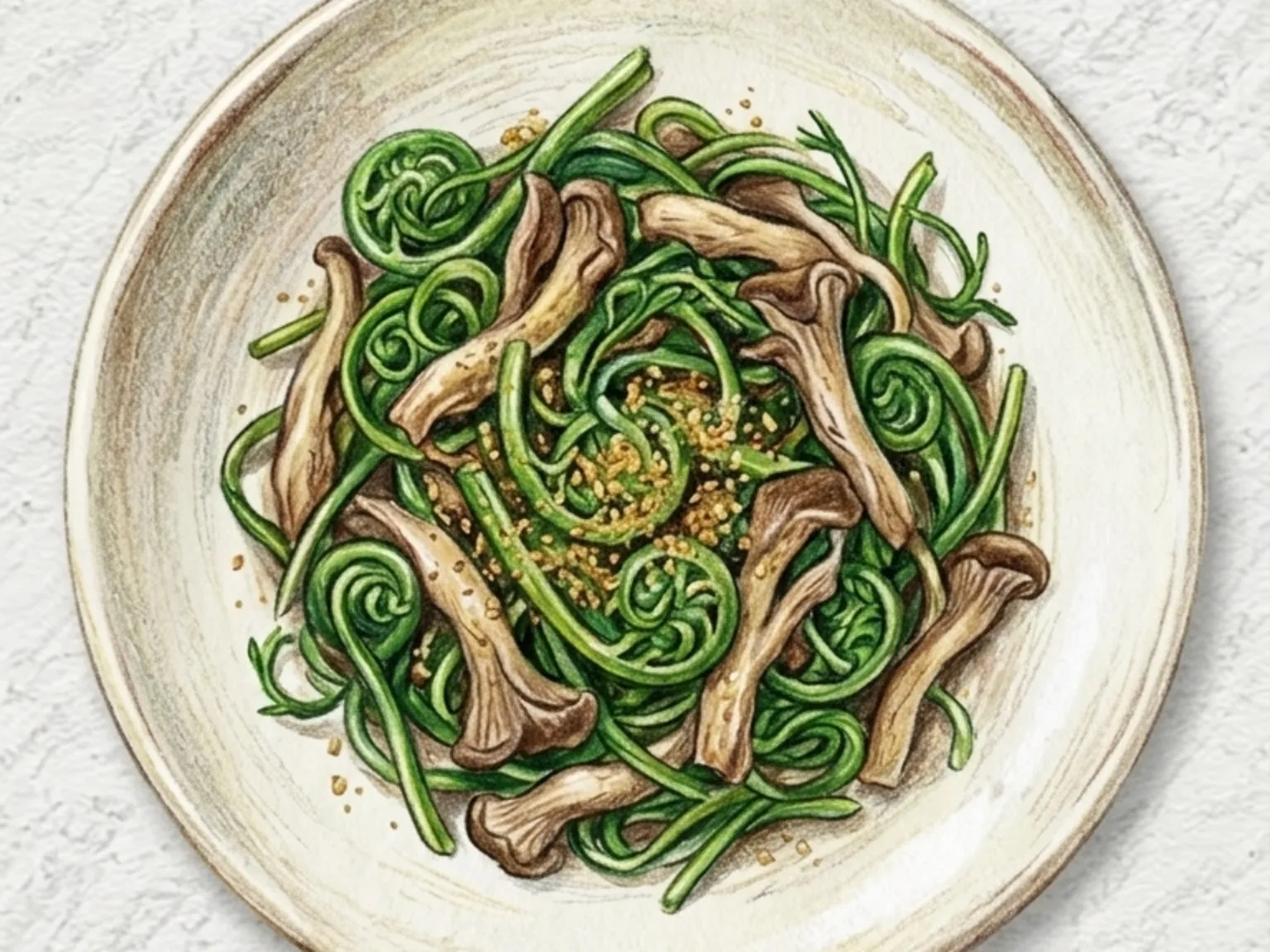 セバルナムルボソッポックム（アッケシソウときのこの炒め物）