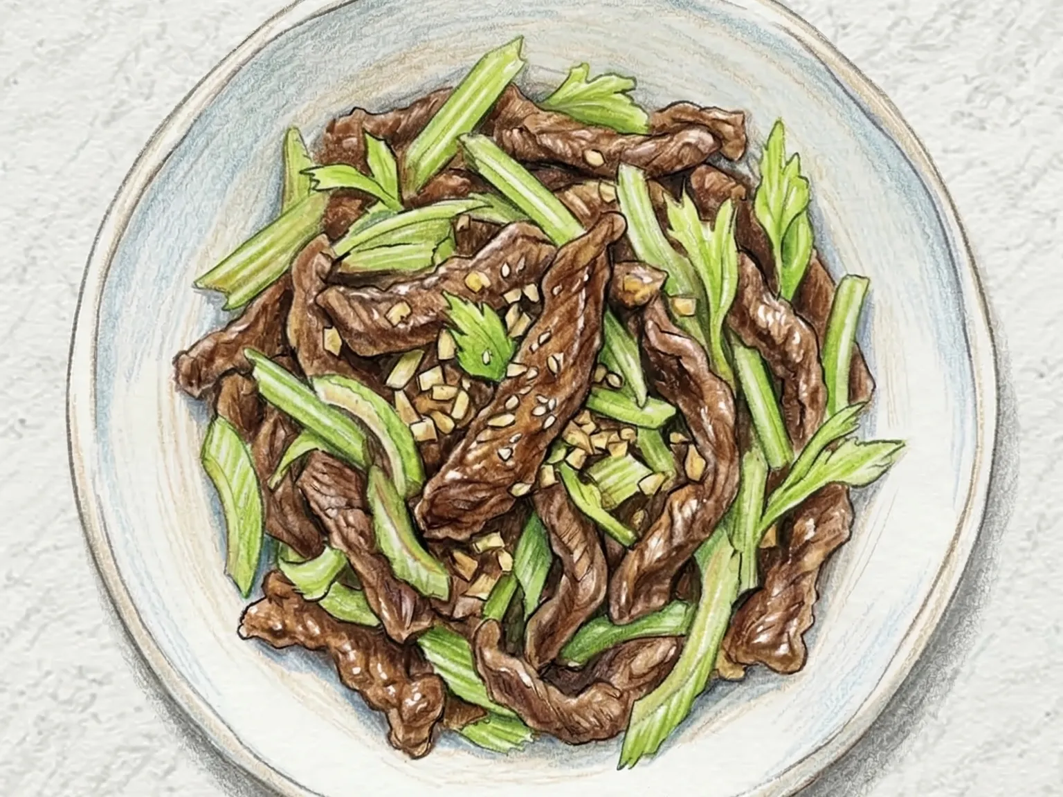 Selleri Sogogi Bokkeum (Refogado de carne bovina com aipo coreano)