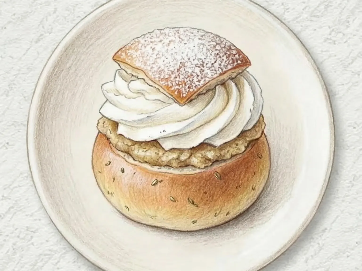 Semla (Pão de cardamomo sueco com creme de amêndoas)