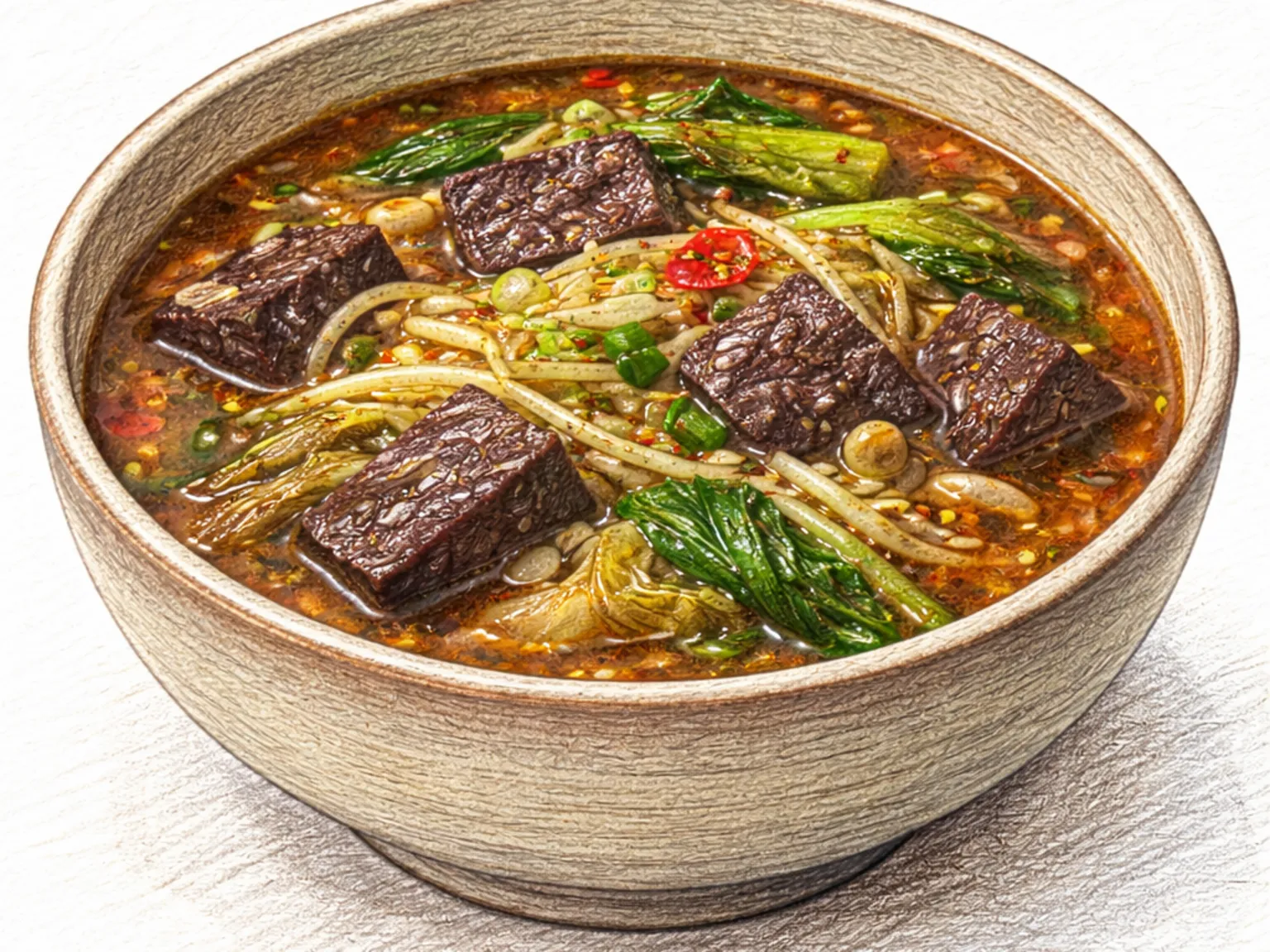 Seonji-guk (sopa de sangue de boi coagulado e broto de feijão coreana)