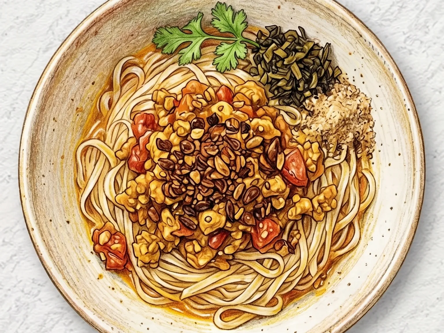 샨 누들 (미얀마 샨식 쌀면 강황 다진육 볶음 비빔면)